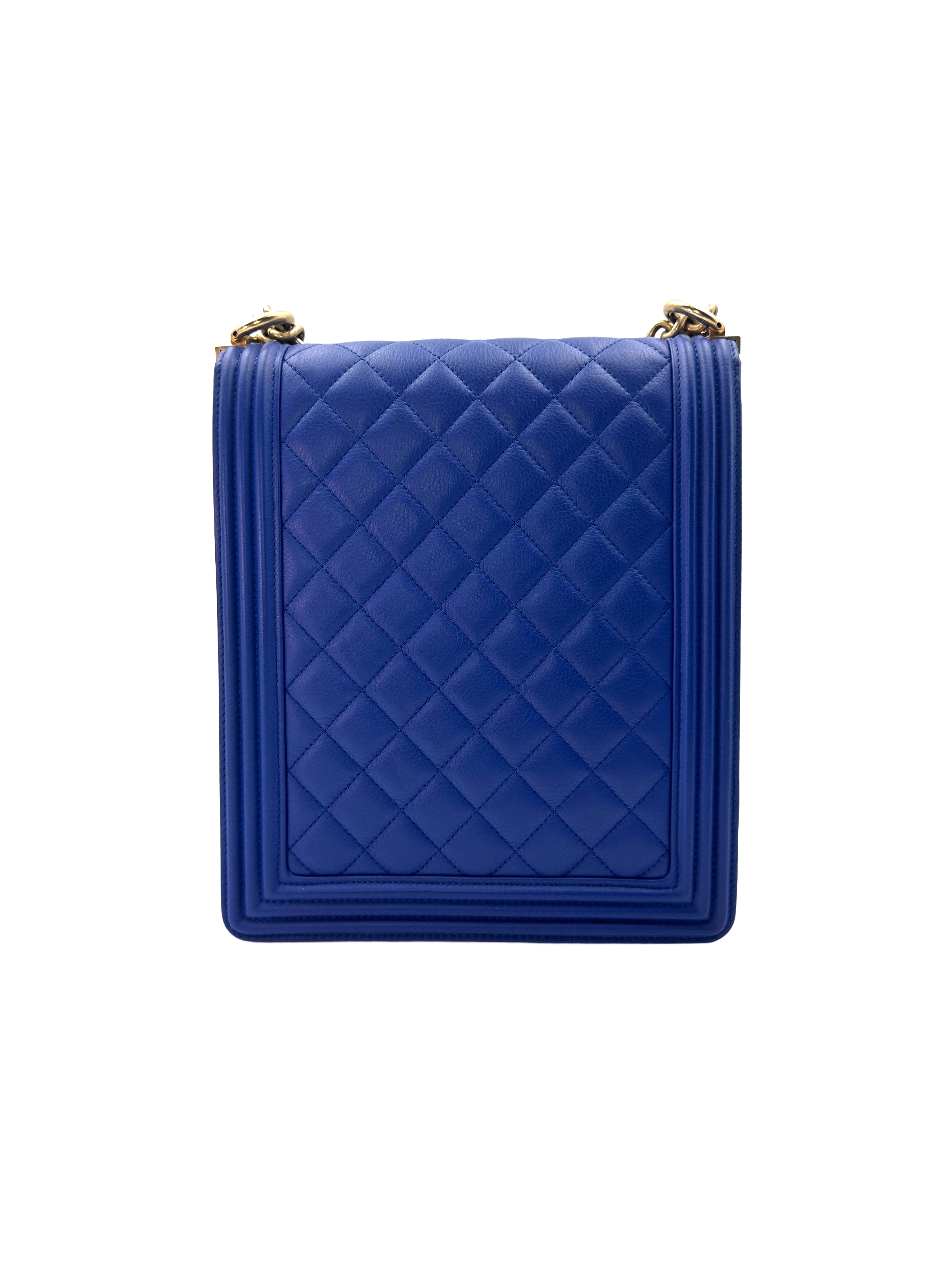 Chanel North South LeBoy Blue Quilted Leather Large Size Shoulder Bag With Gold Buckle(26***96) C1349