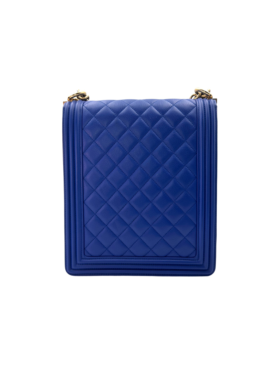 Chanel North South LeBoy Blue Quilted Leather Large Size Shoulder Bag With Gold Buckle(26***96) C1349