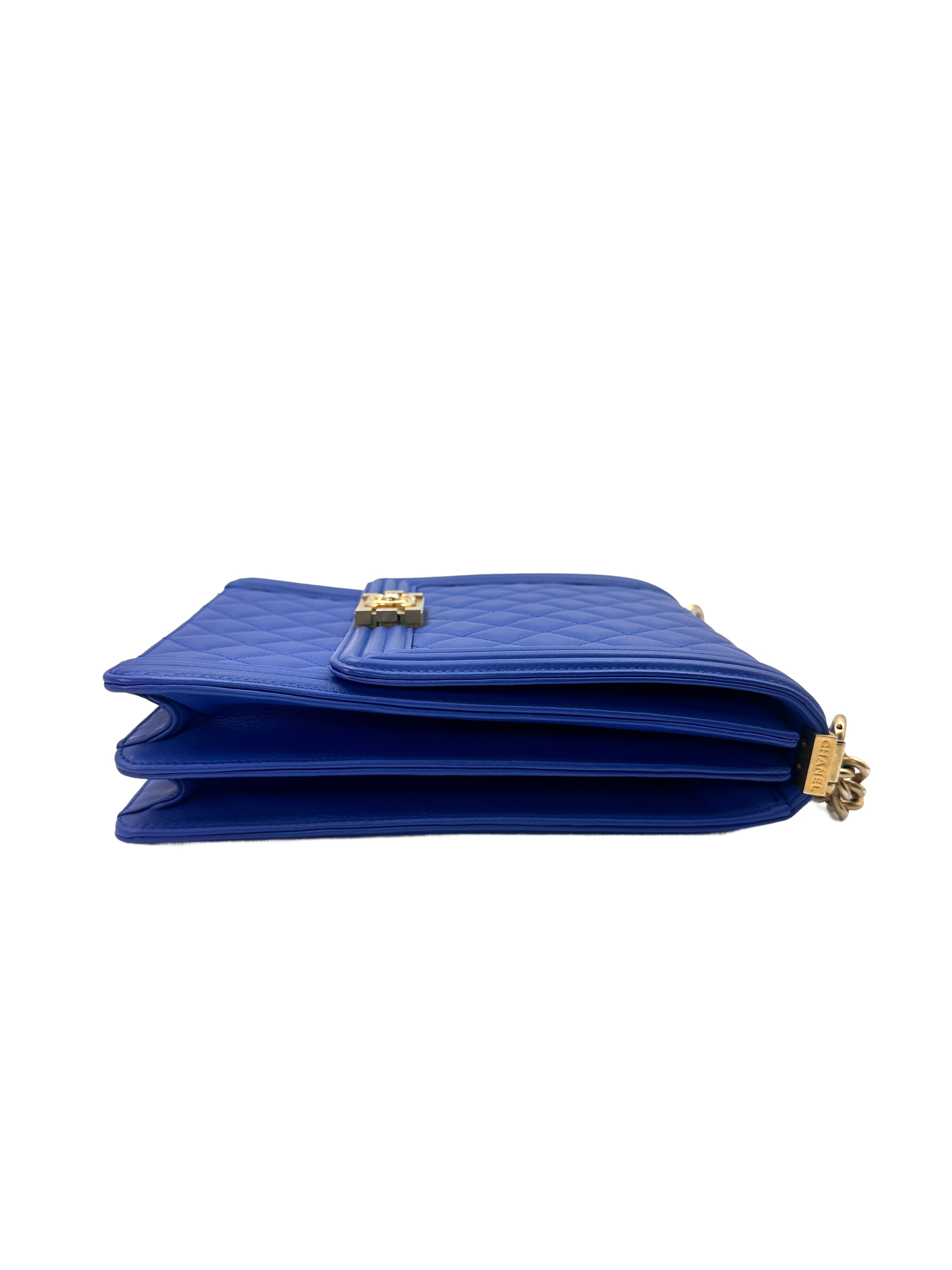Chanel North South LeBoy Blue Quilted Leather Large Size Shoulder Bag With Gold Buckle(26***96) C1349