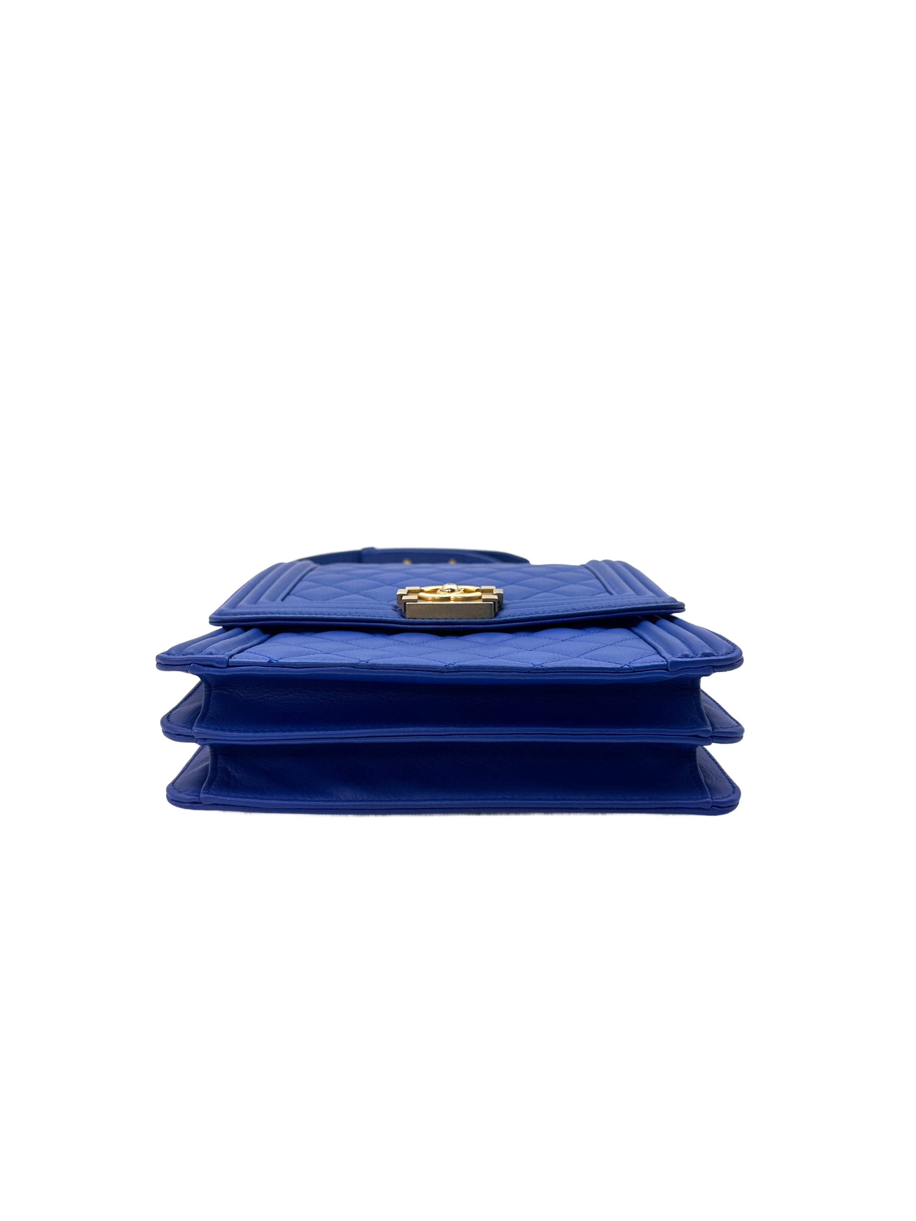Chanel North South LeBoy Blue Quilted Leather Large Size Shoulder Bag With Gold Buckle(26***96) C1349