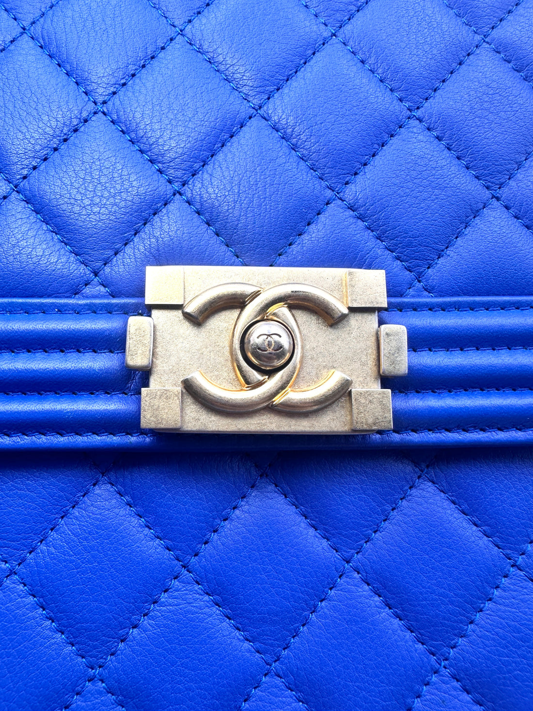Chanel North South LeBoy Blue Quilted Leather Large Size Shoulder Bag With Gold Buckle(26***96) C1349