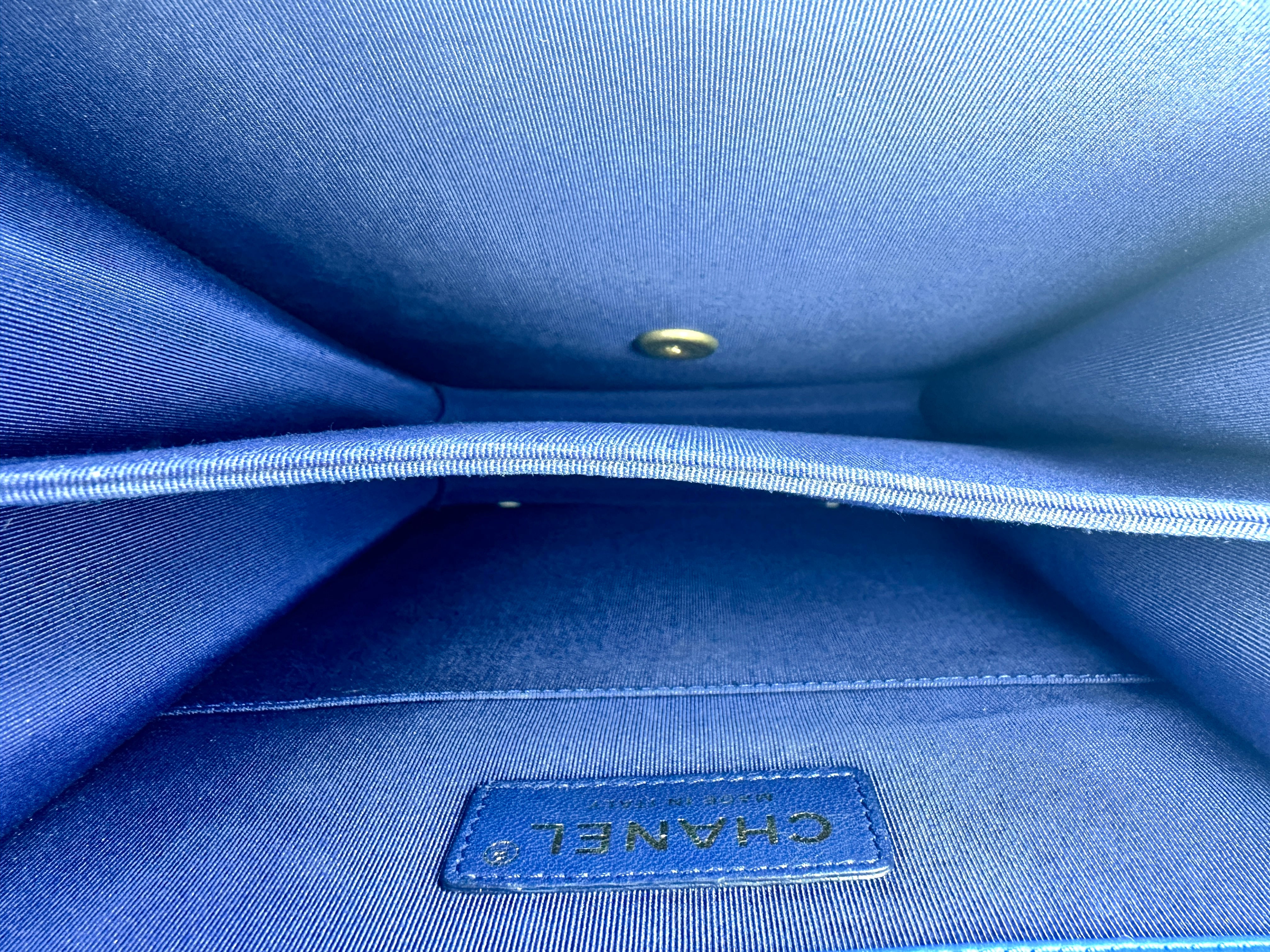 Chanel North South LeBoy Blue Quilted Leather Large Size Shoulder Bag With Gold Buckle(26***96) C1349