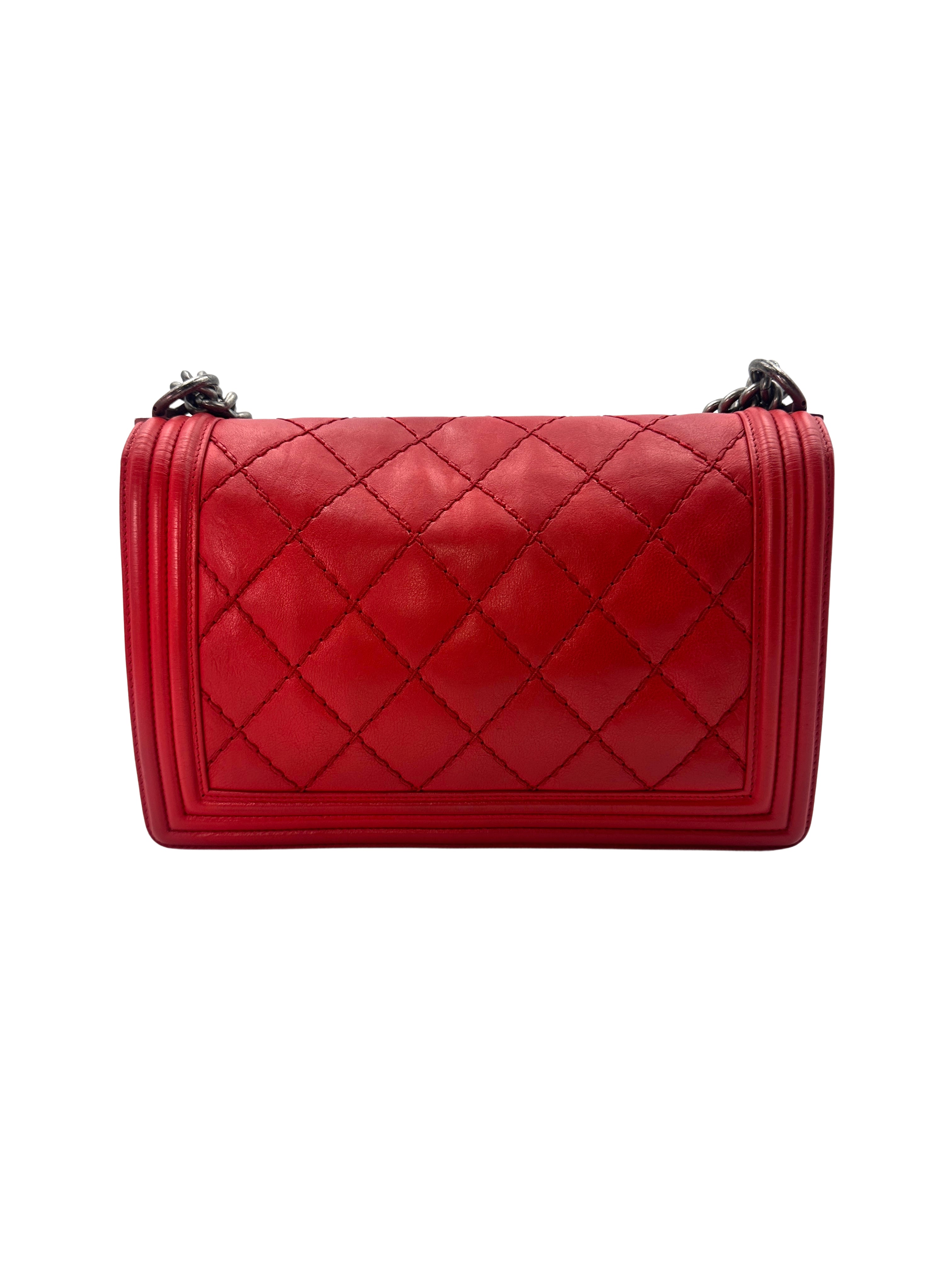 Chanel LeBoy Red Quilted Lambskin Flap Bag With Silver Buckle(18***87) CC1352