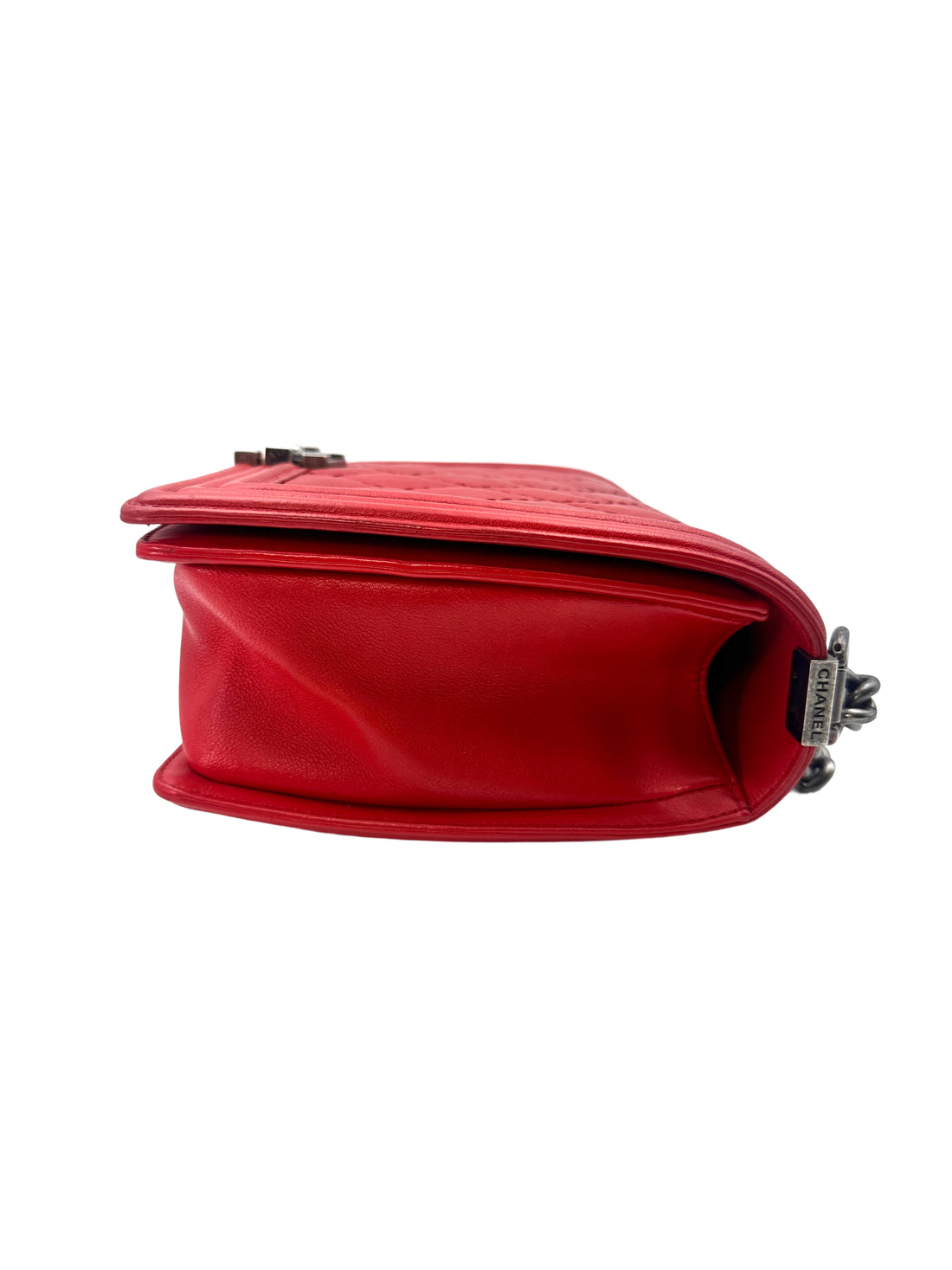 Chanel LeBoy Red Quilted Lambskin Flap Bag With Silver Buckle(18***87) CC1352