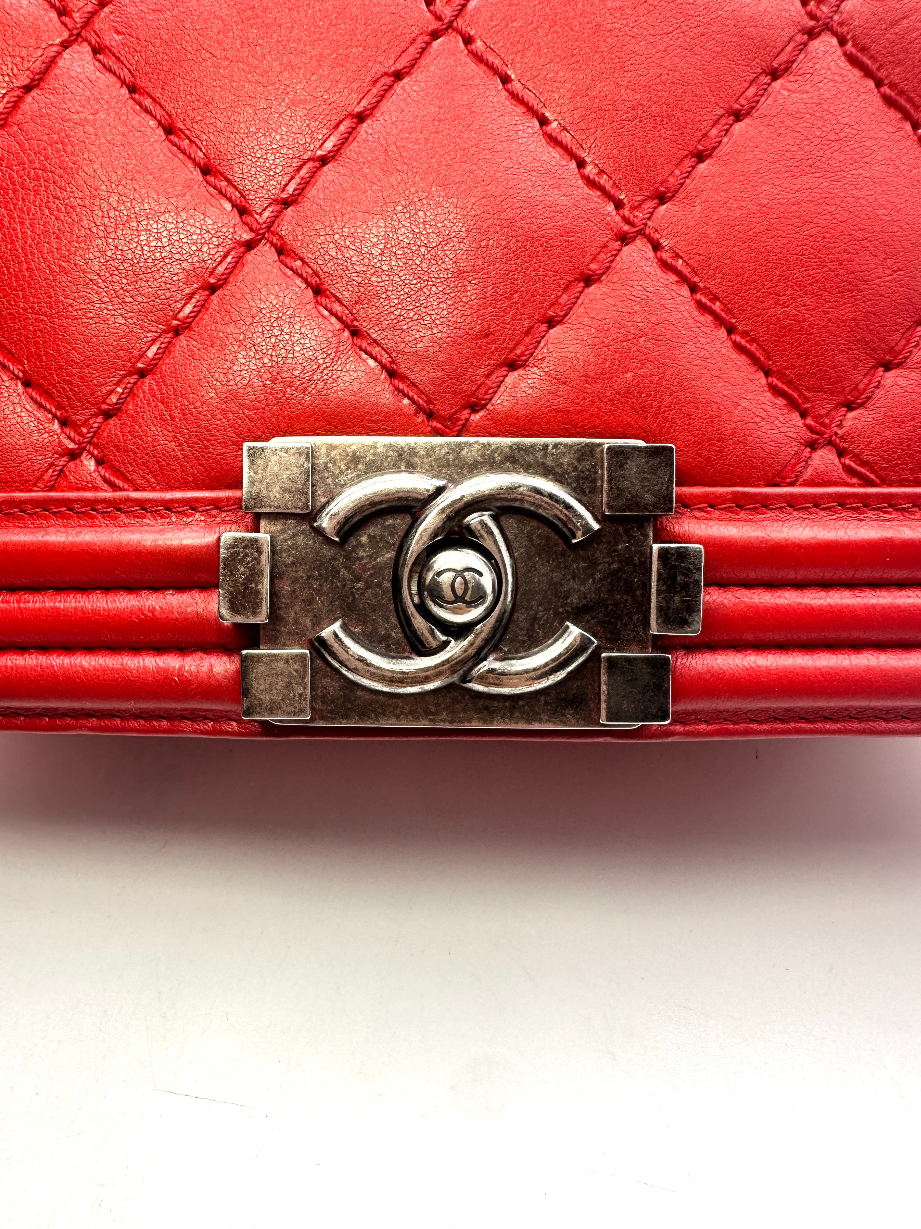 Chanel LeBoy Red Quilted Lambskin Flap Bag With Silver Buckle(18***87) CC1352