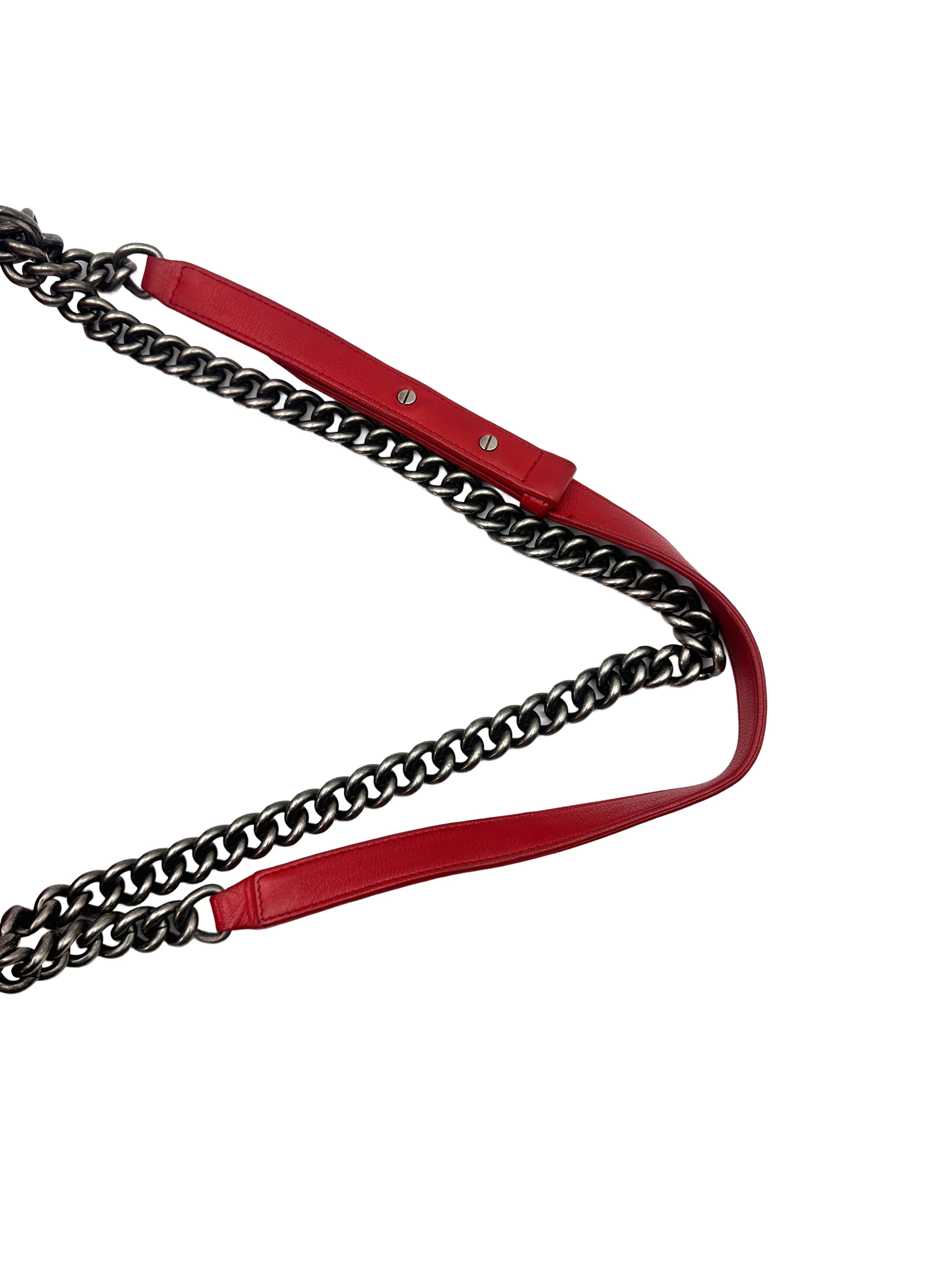Chanel LeBoy Red Quilted Lambskin Flap Bag With Silver Buckle(18***87) CC1352