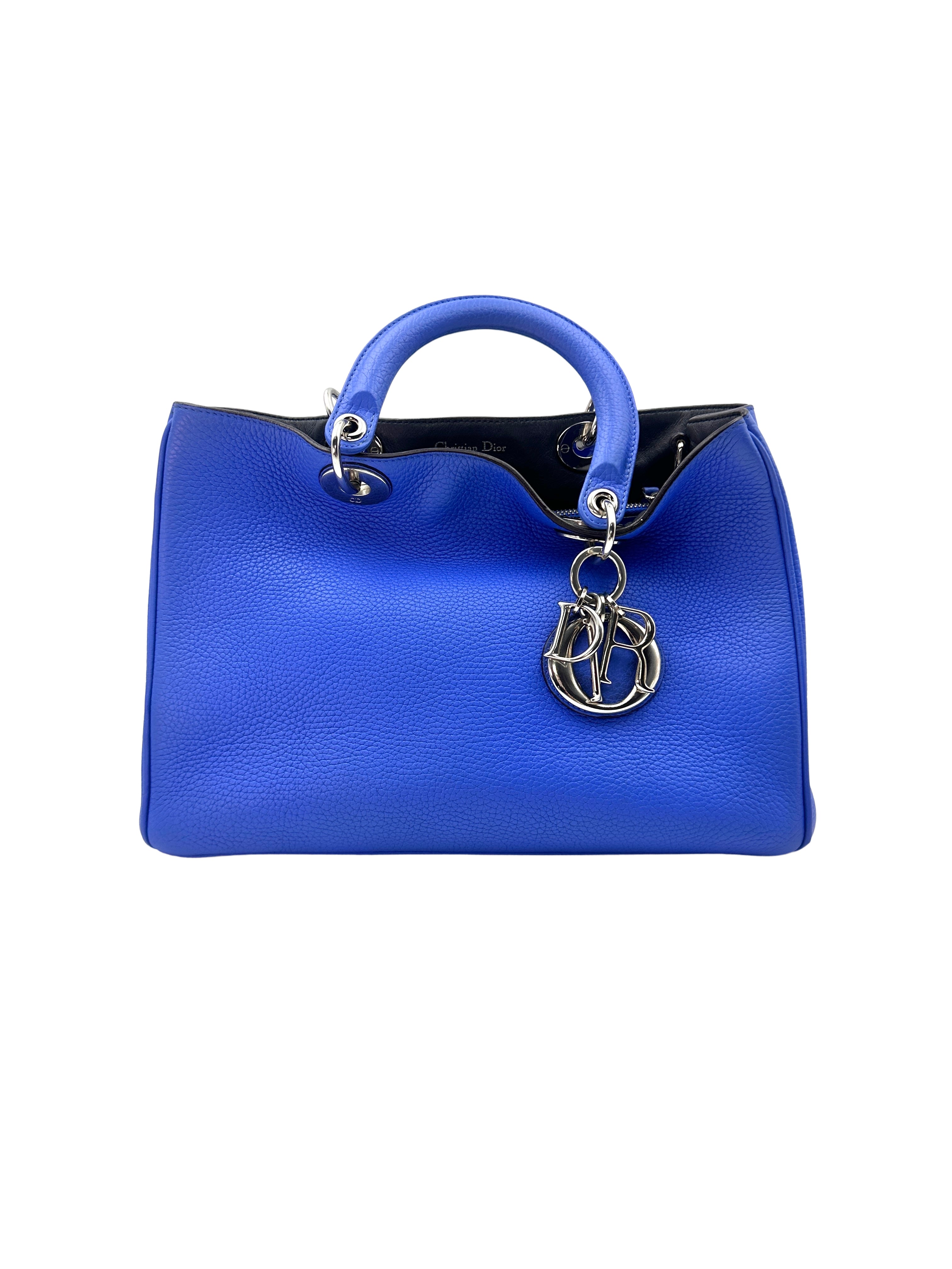 Christian Dior Diorissimo Blue Calfskin Handle Bag With Pouch DR464