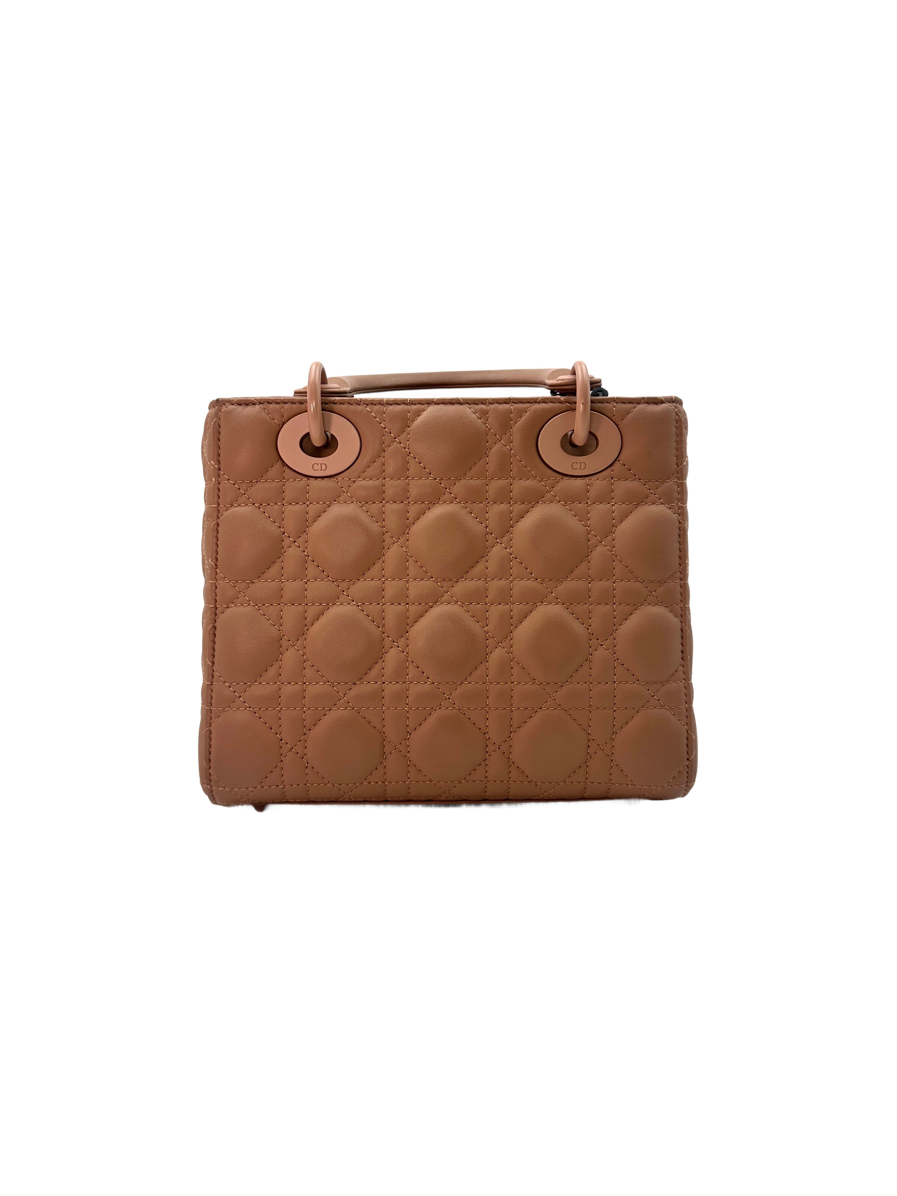 Christian Dior Lady Dior Pink Ultramatte Cannage Leather Handle Bag With Pink Charms DR466
