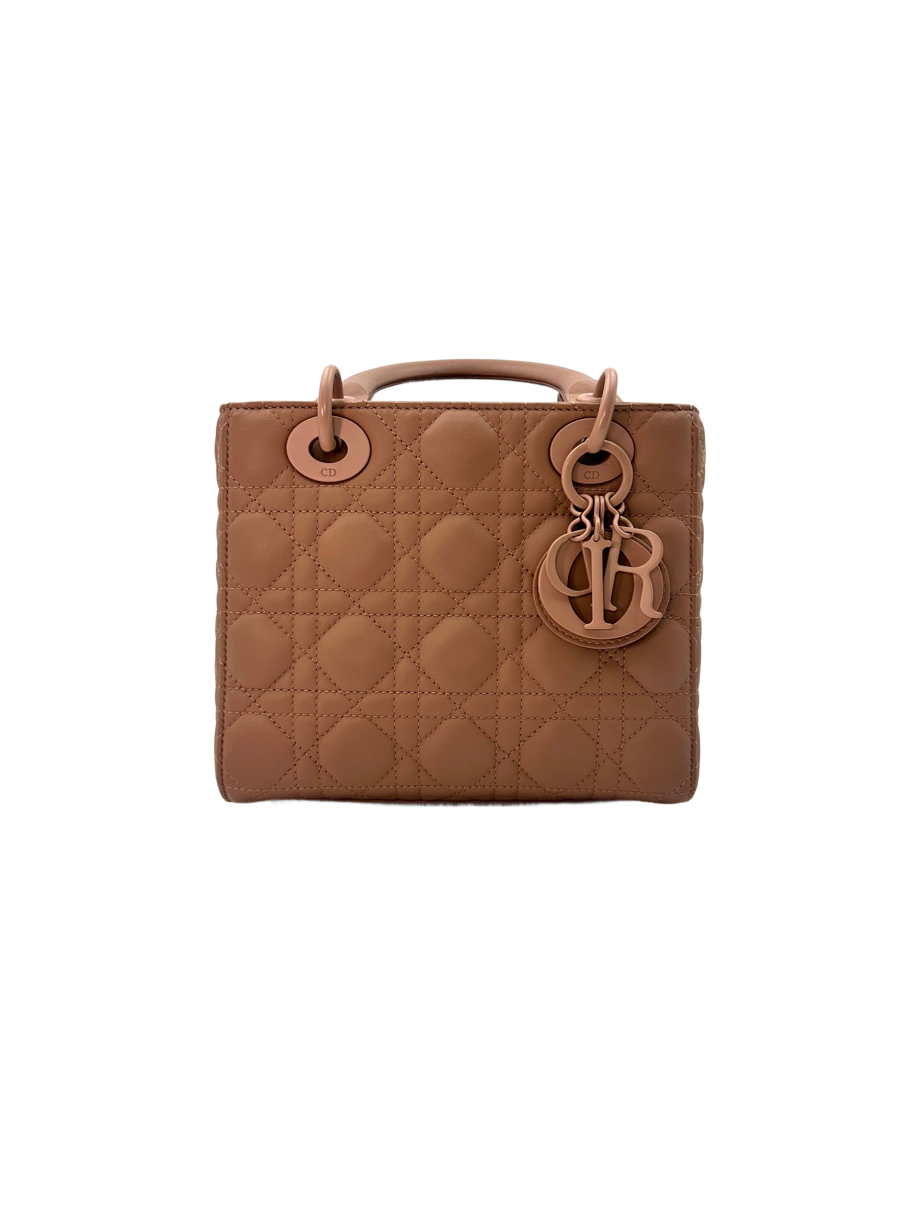 Christian Dior Lady Dior Pink Ultramatte Cannage Leather Handle Bag With Pink Charms DR466