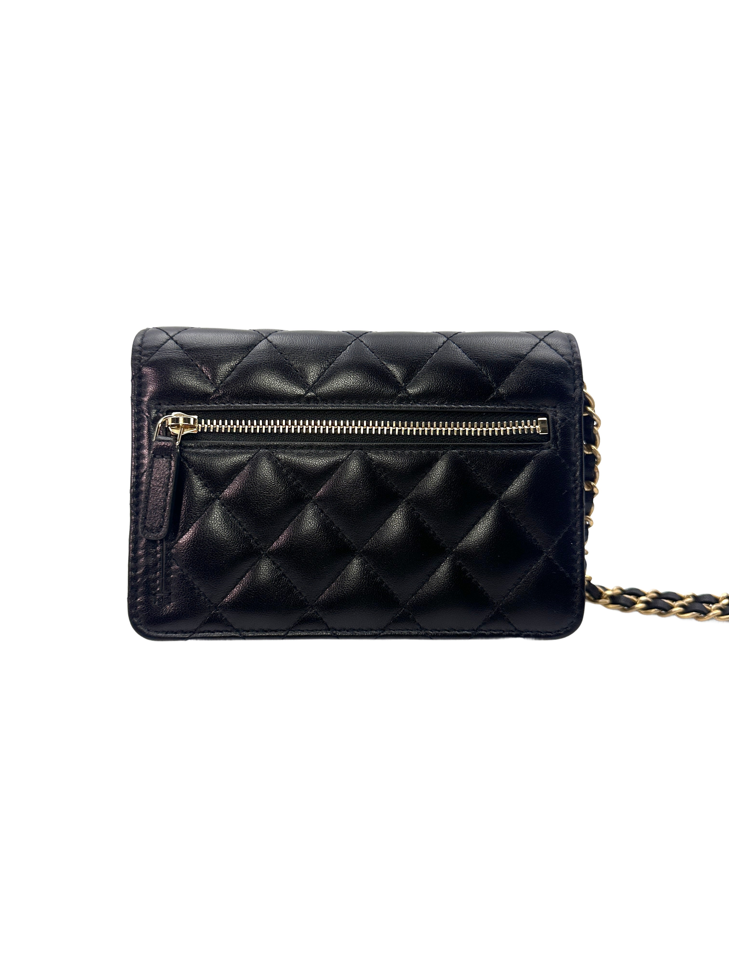 Chanel Black Quilted Leather Wallet On Chain With Gold Buckle(30***44) CC1357