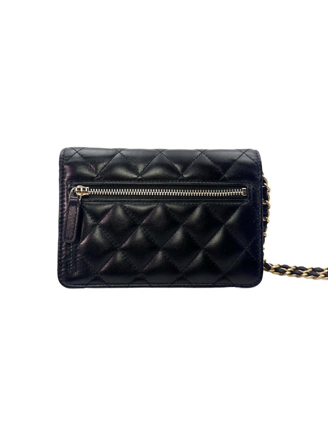Chanel Black Quilted Leather Wallet On Chain With Gold Buckle(30***44) CC1357