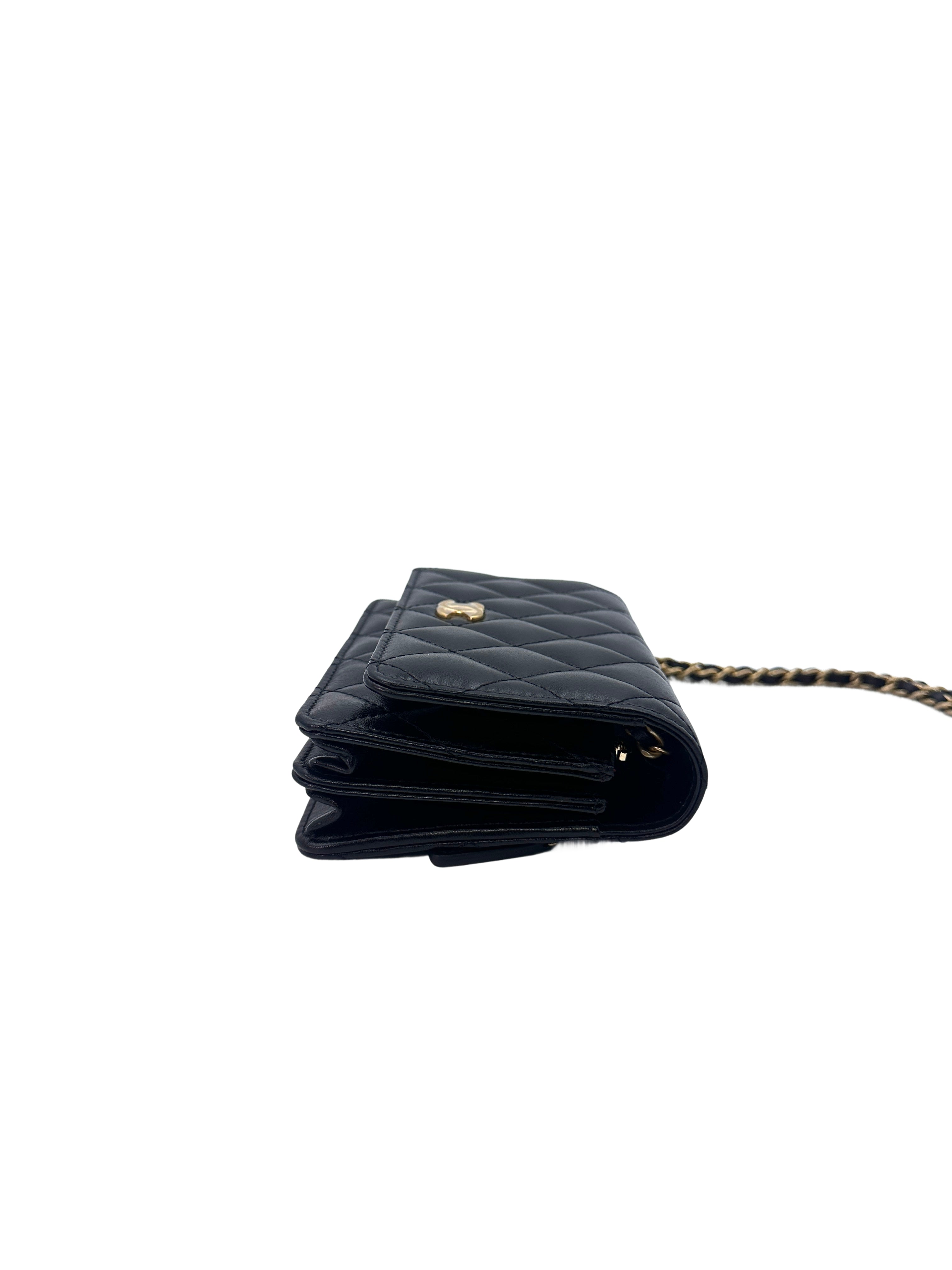 Chanel Black Quilted Leather Wallet On Chain With Gold Buckle(30***44) CC1357