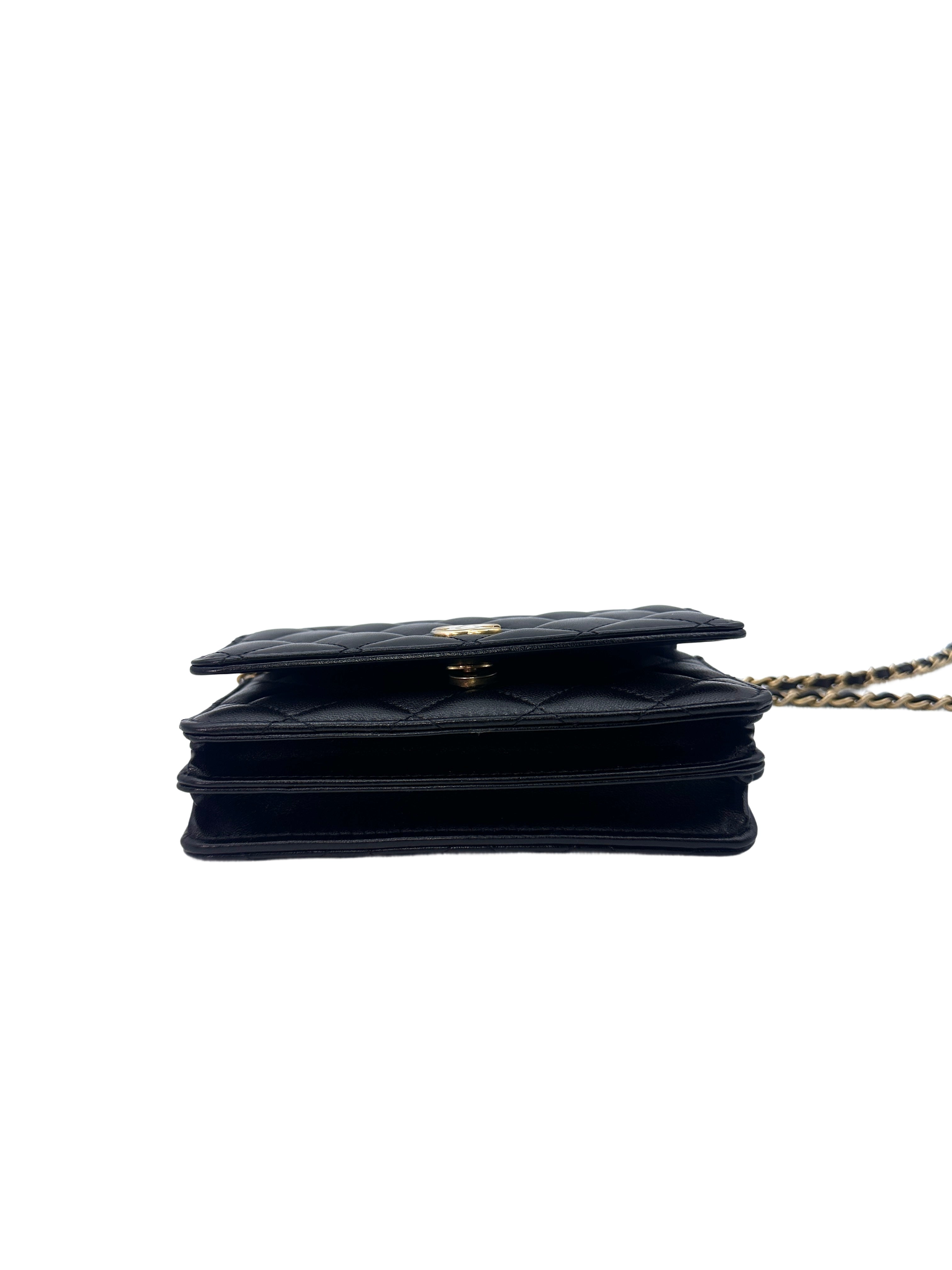 Chanel Black Quilted Leather Wallet On Chain With Gold Buckle(30***44) CC1357
