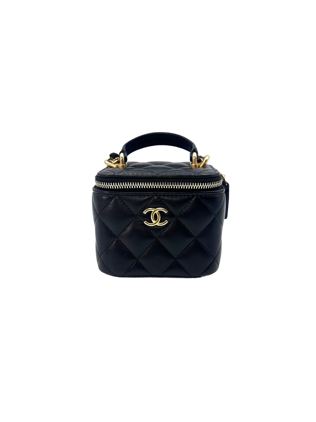 Chanel Black Quilted Leather Mini Top Handle Vanity Case With Gold Hardware(31***36) CC1355