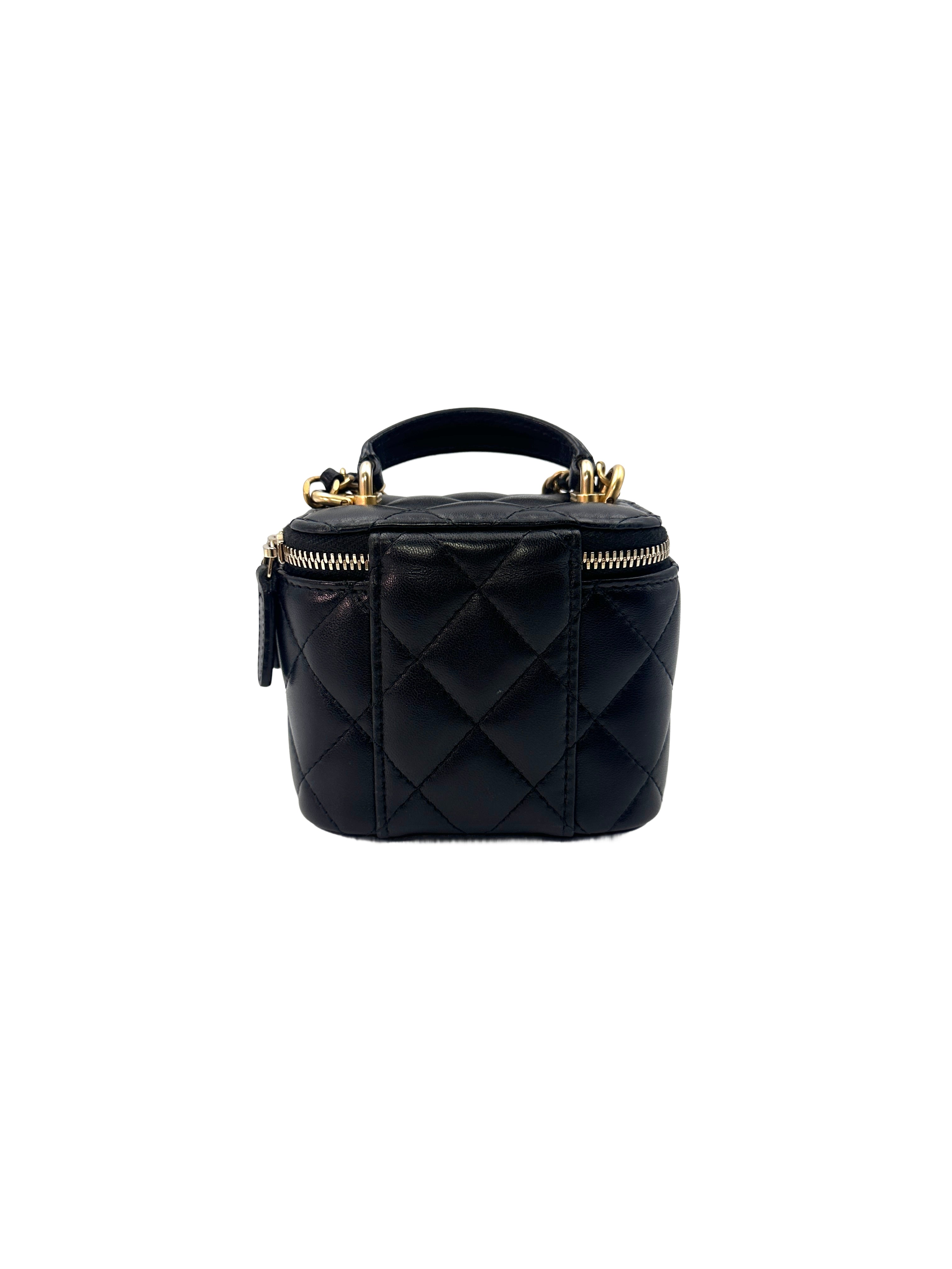 Chanel Black Quilted Leather Mini Top Handle Vanity Case With Gold Hardware(31***36) CC1355