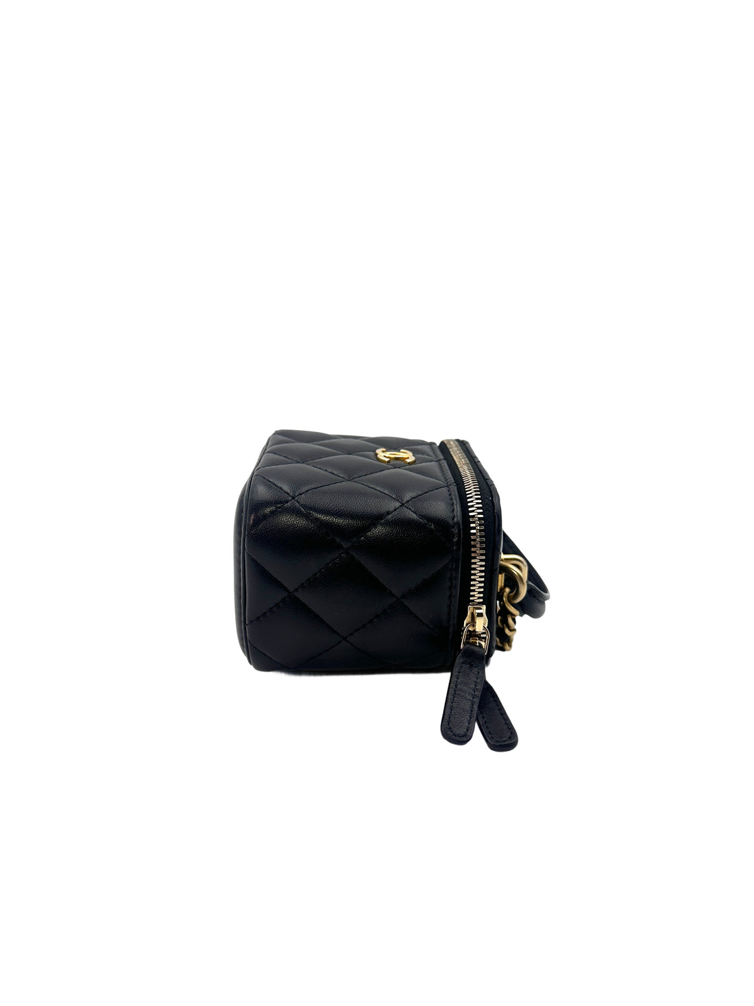 Chanel Black Quilted Leather Mini Top Handle Vanity Case With Gold Hardware(31***36) CC1355