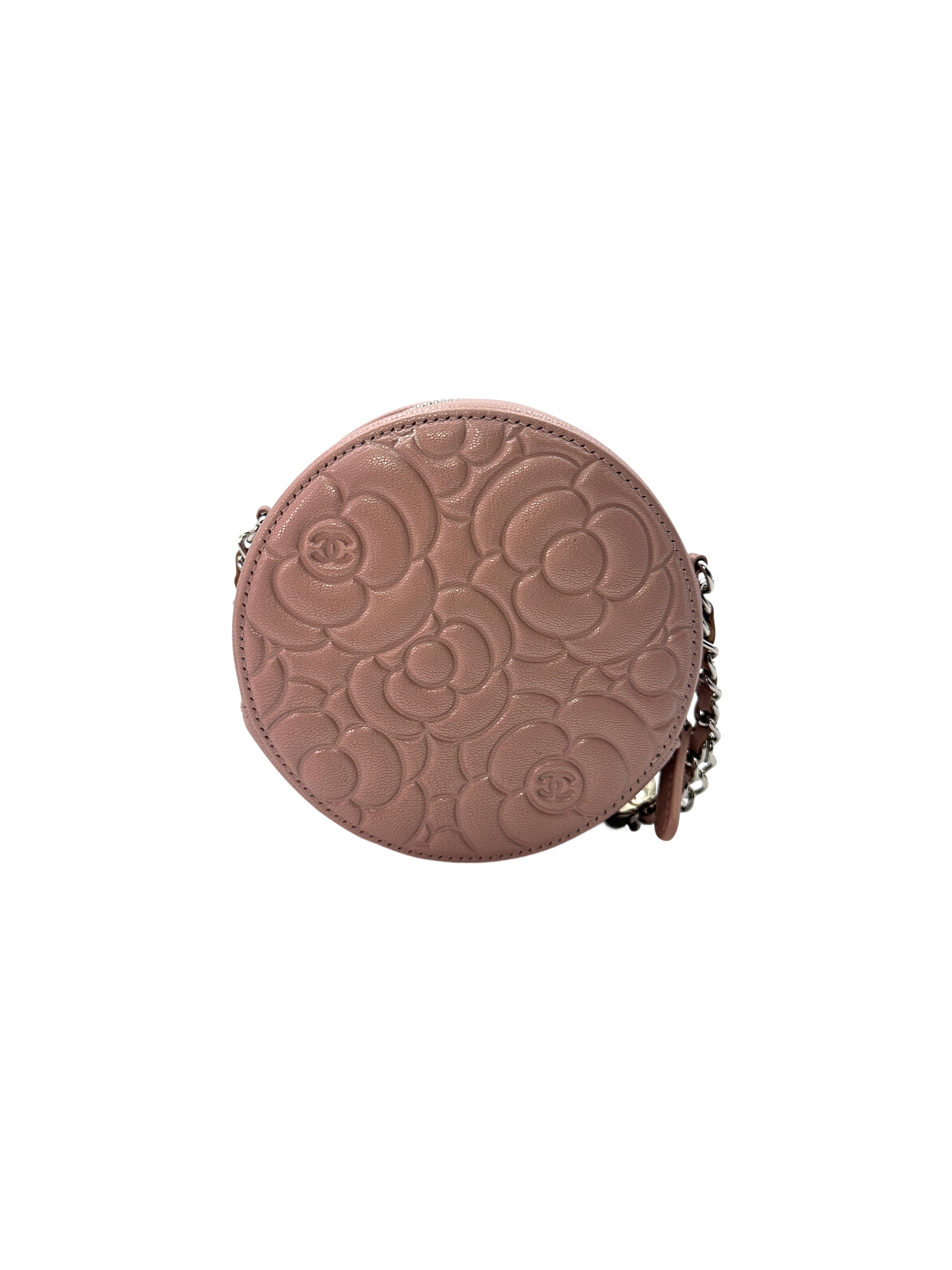 Chanel Camellia Pink Quilted Leather Round Chain Crossbody Bag(28***50) CC1356