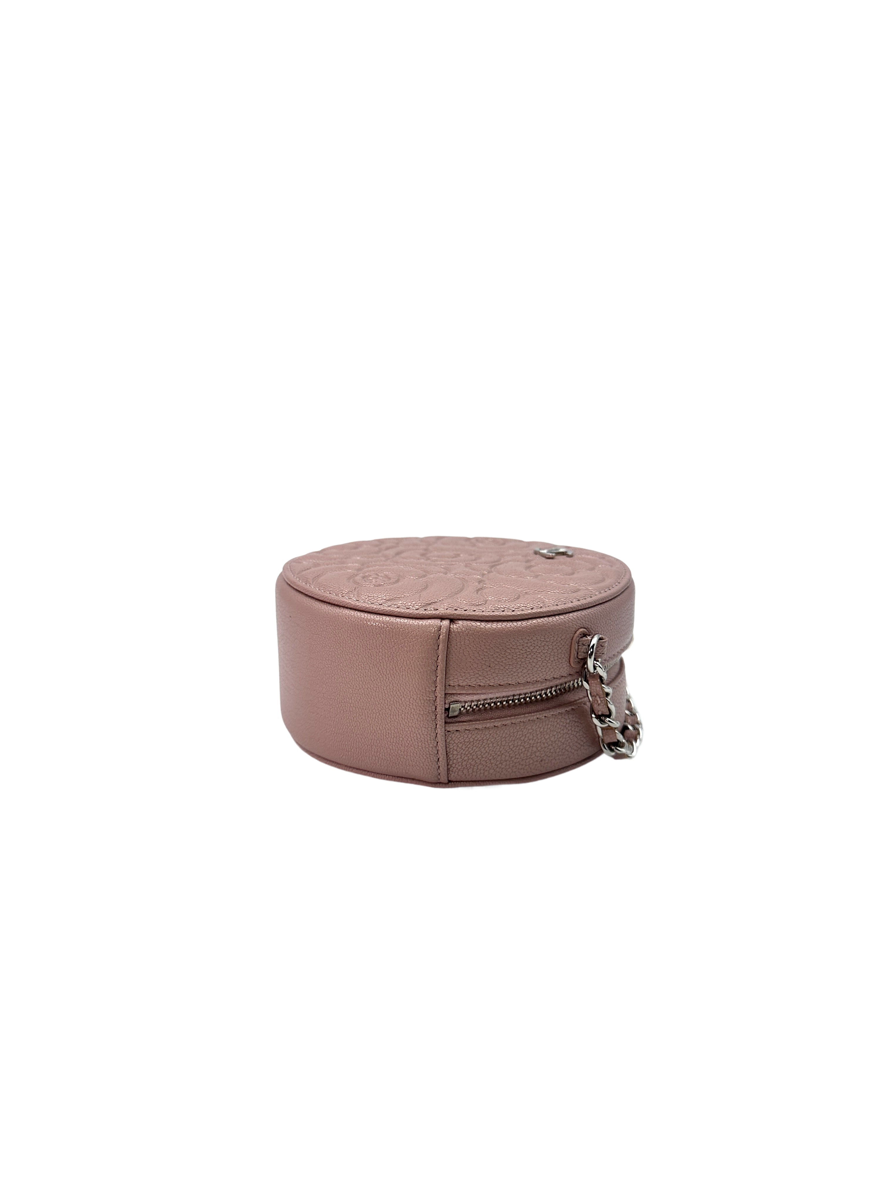 Chanel Camellia Pink Quilted Leather Round Chain Crossbody Bag(28***50) CC1356