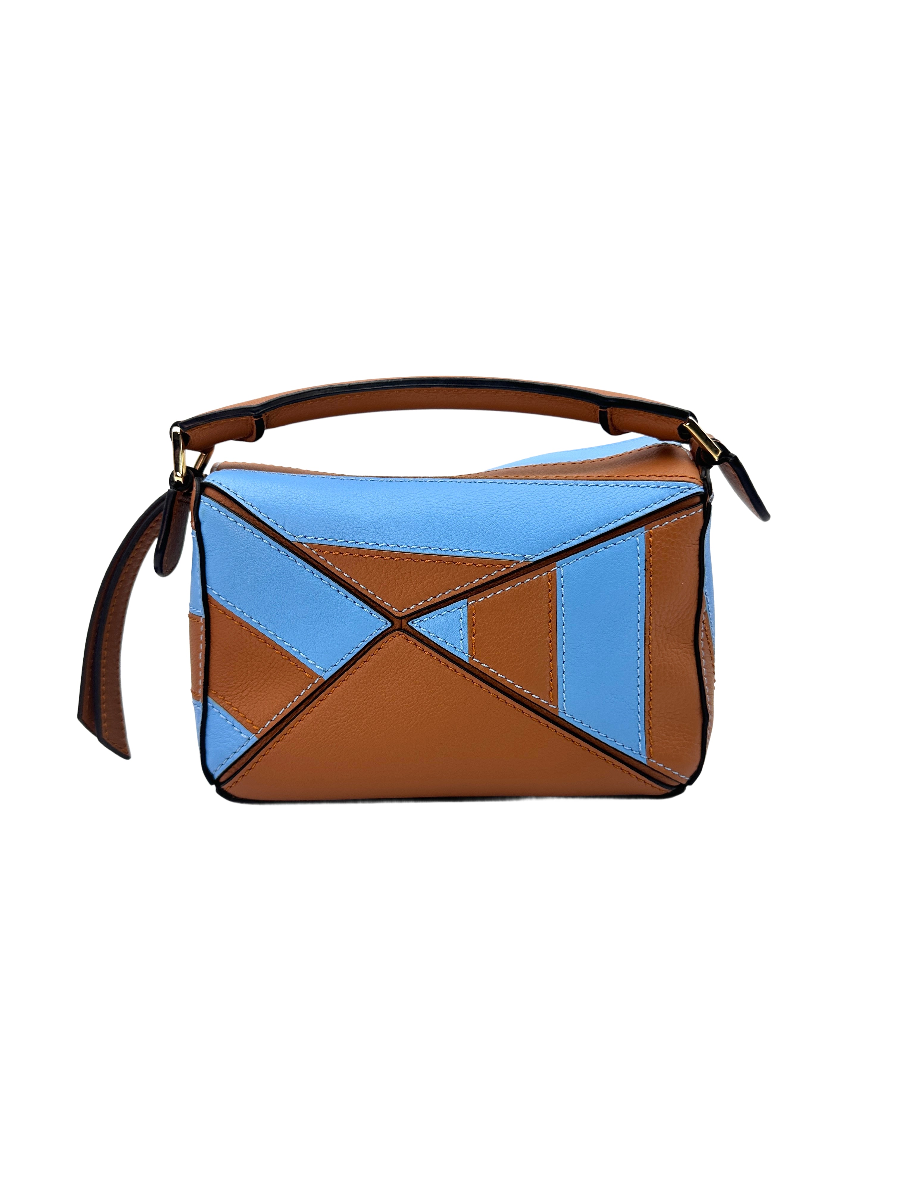 Loewe Puzzle Brown/Blue Leather Mini Shoulder Bag LW70