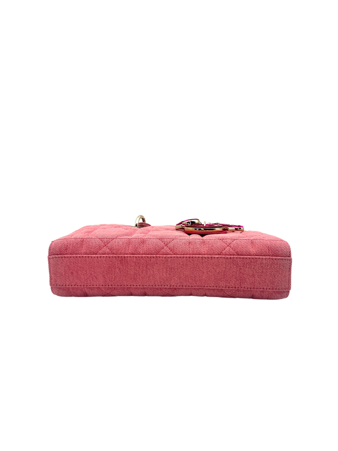 Christian Dior East-West Lady Dior Pink Cannage Denim Handle Bag With Pink/Gold Charms DR468