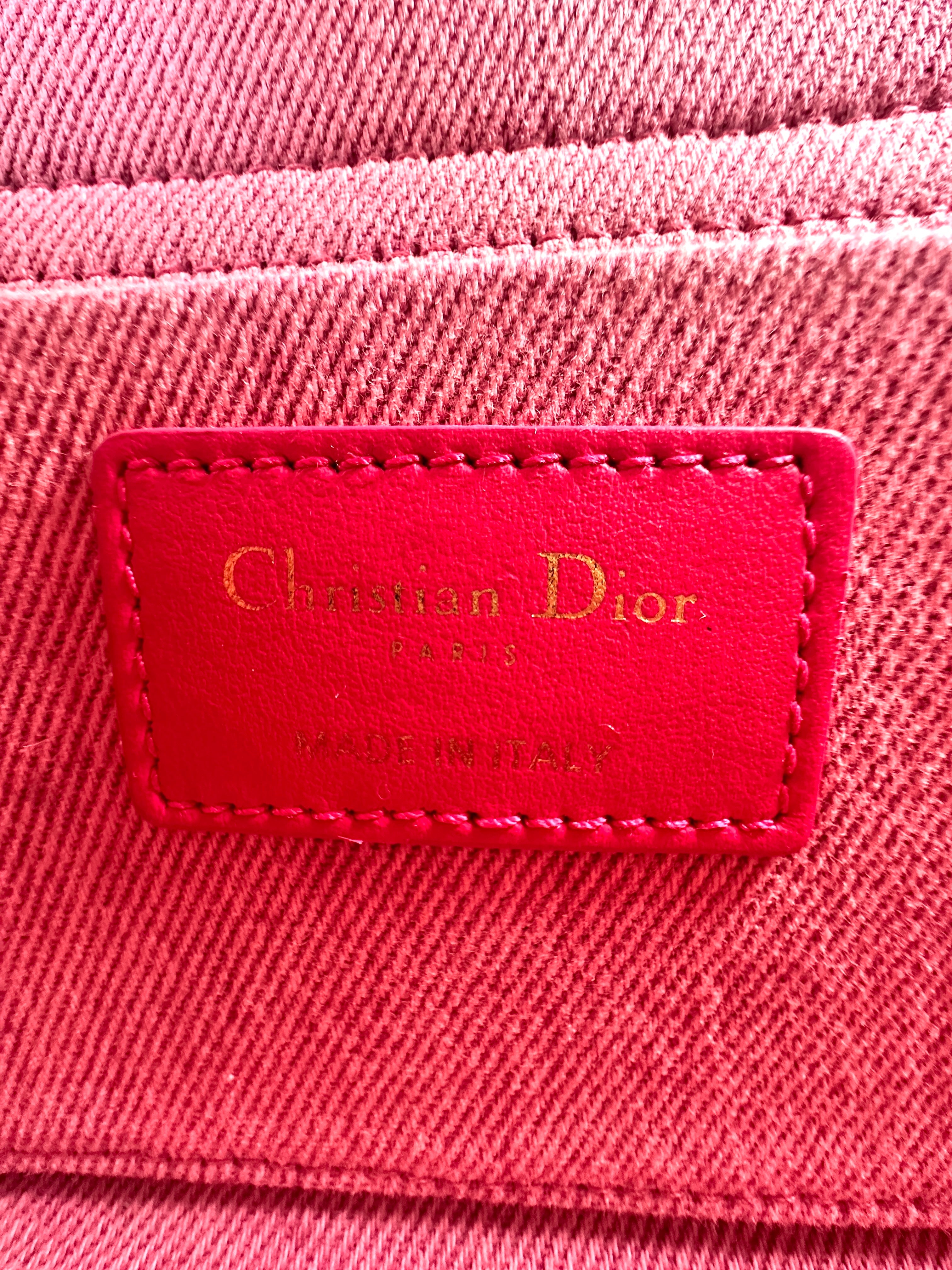 Christian Dior East-West Lady Dior Pink Cannage Denim Handle Bag With Pink/Gold Charms DR468
