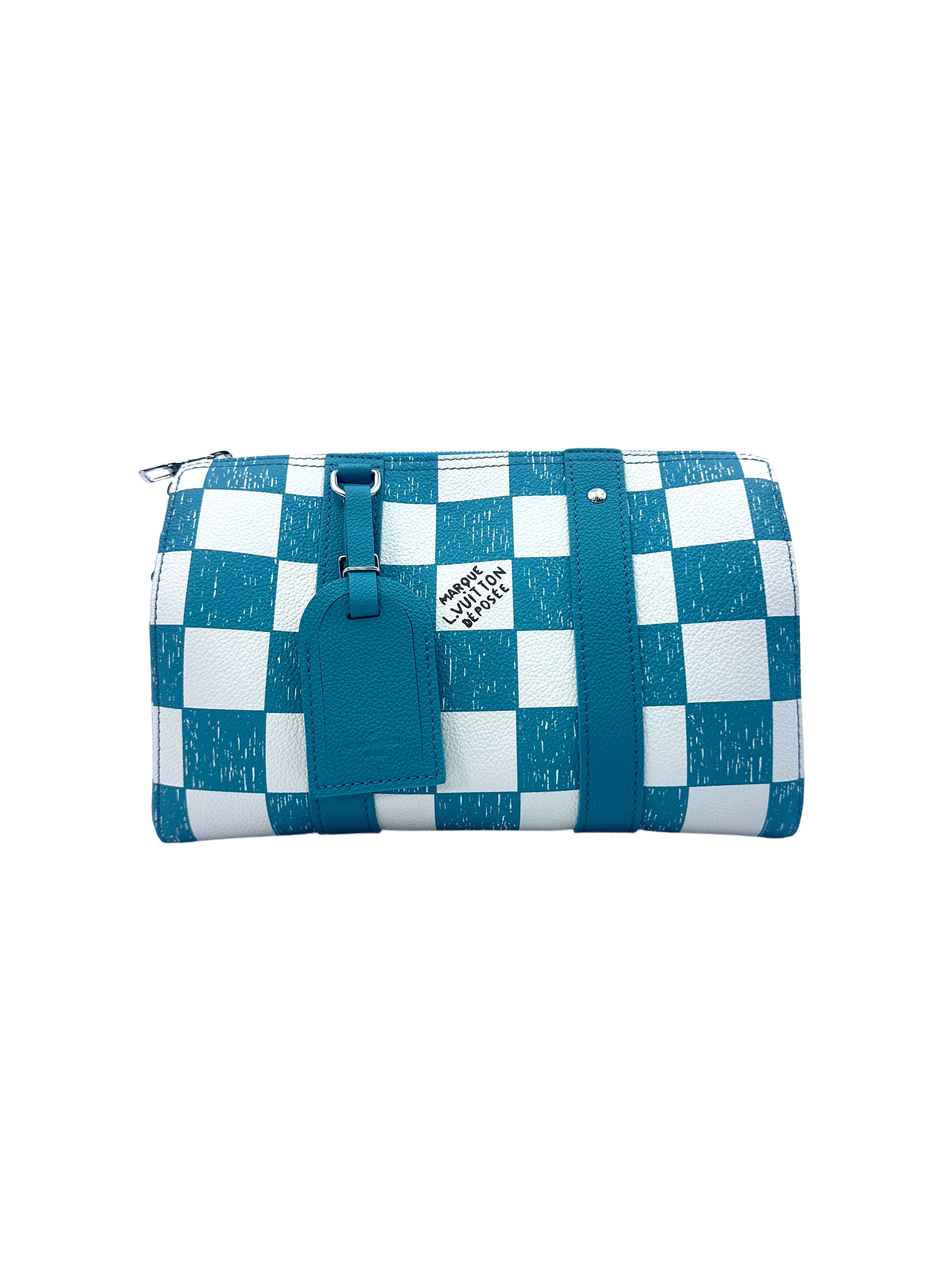 Louis Vuitton City Keepall Turquoise/White Damier Ebene Calfskin Shoulder Bag LV1845