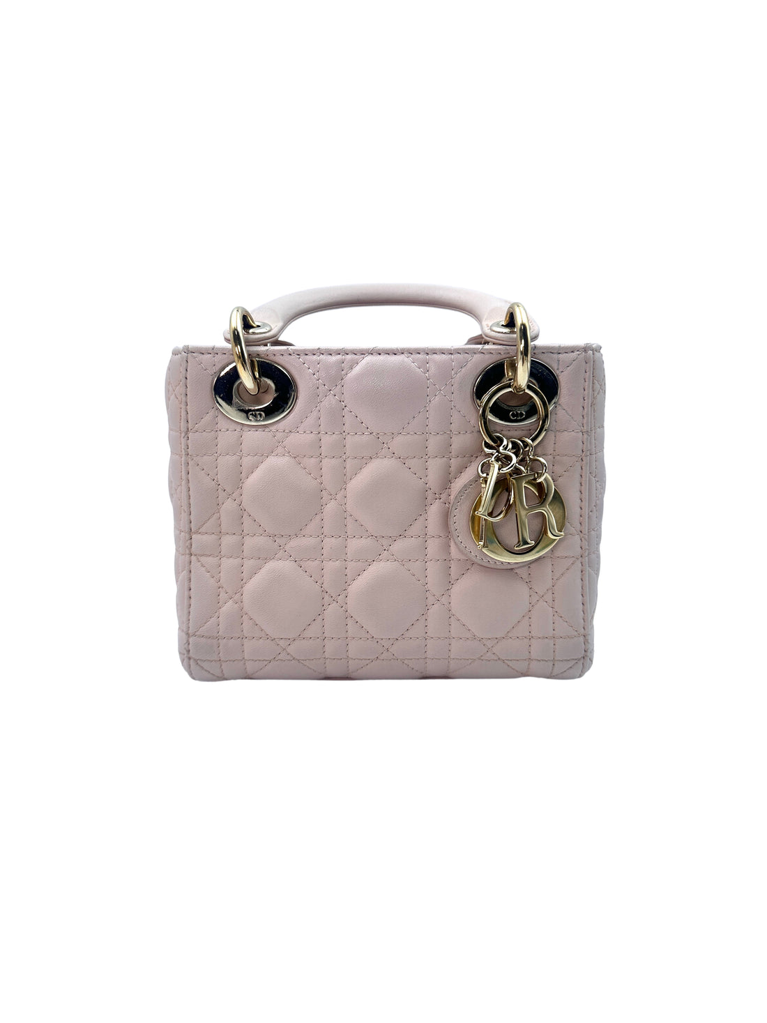 Christian Dior Lady Dior Pink Cannage Leather Handle Bag With Gold Charms DR467