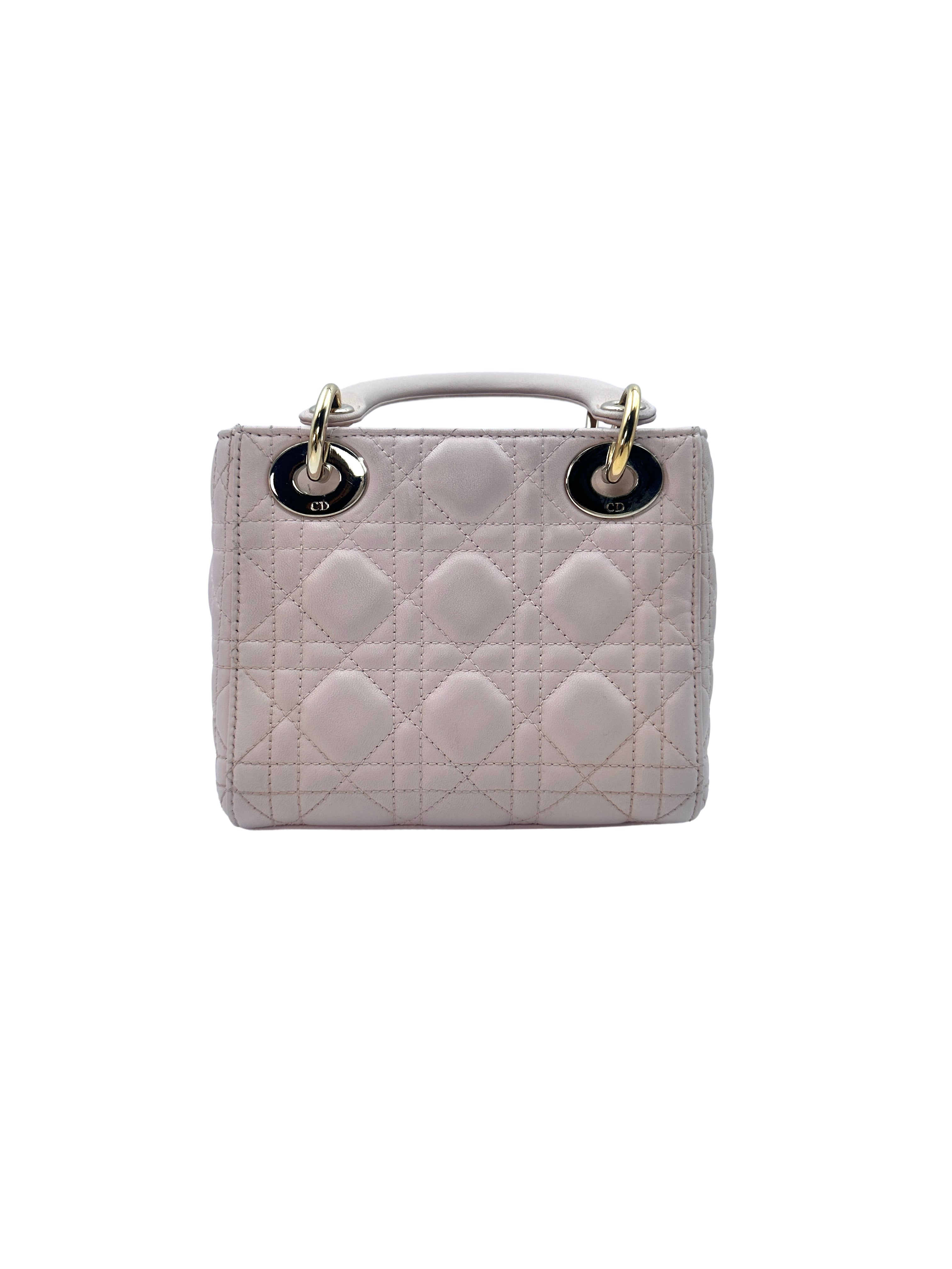 Christian Dior Lady Dior Pink Cannage Leather Handle Bag With Gold Charms DR467