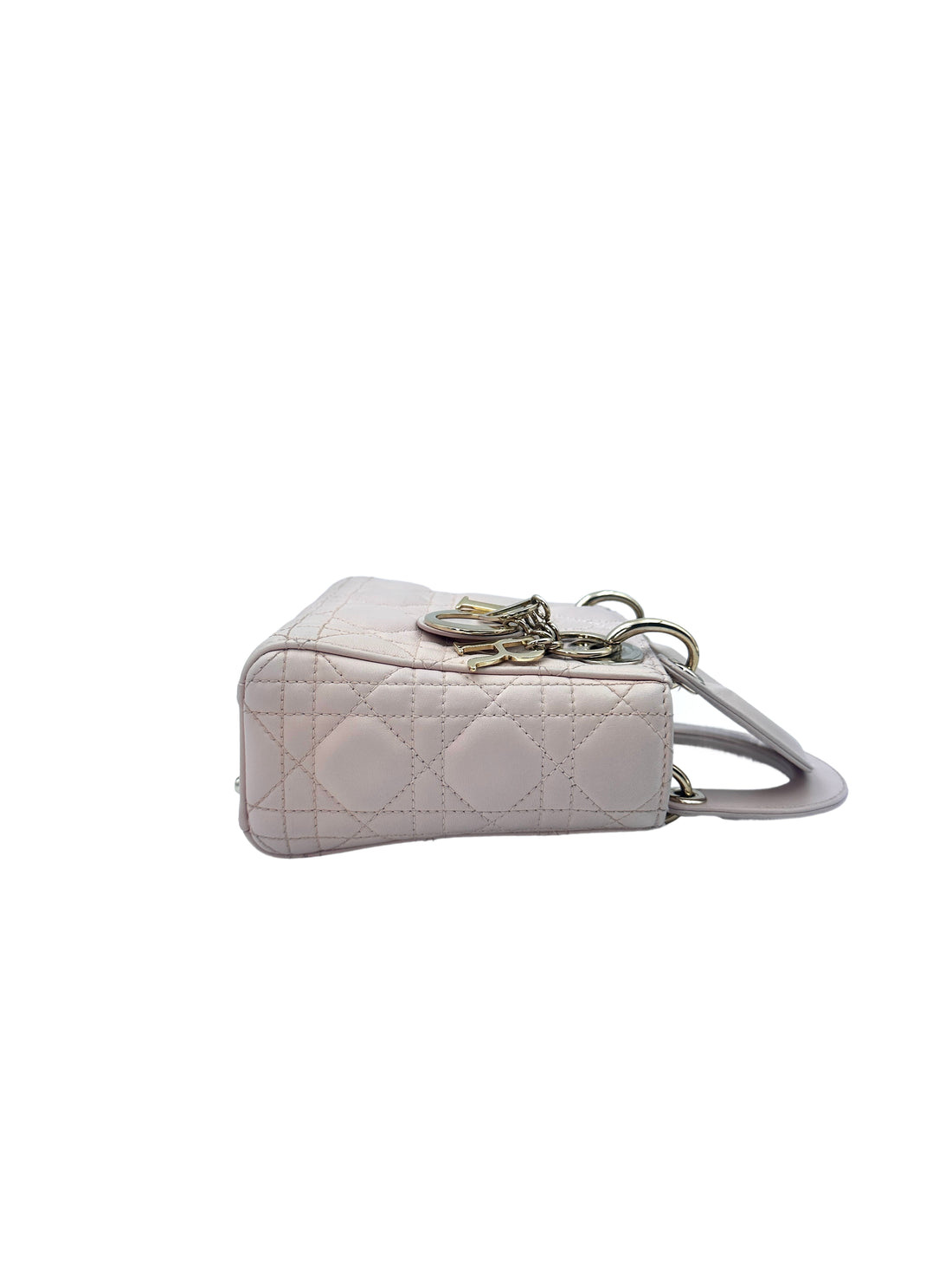 Christian Dior Lady Dior Pink Cannage Leather Handle Bag With Gold Charms DR467