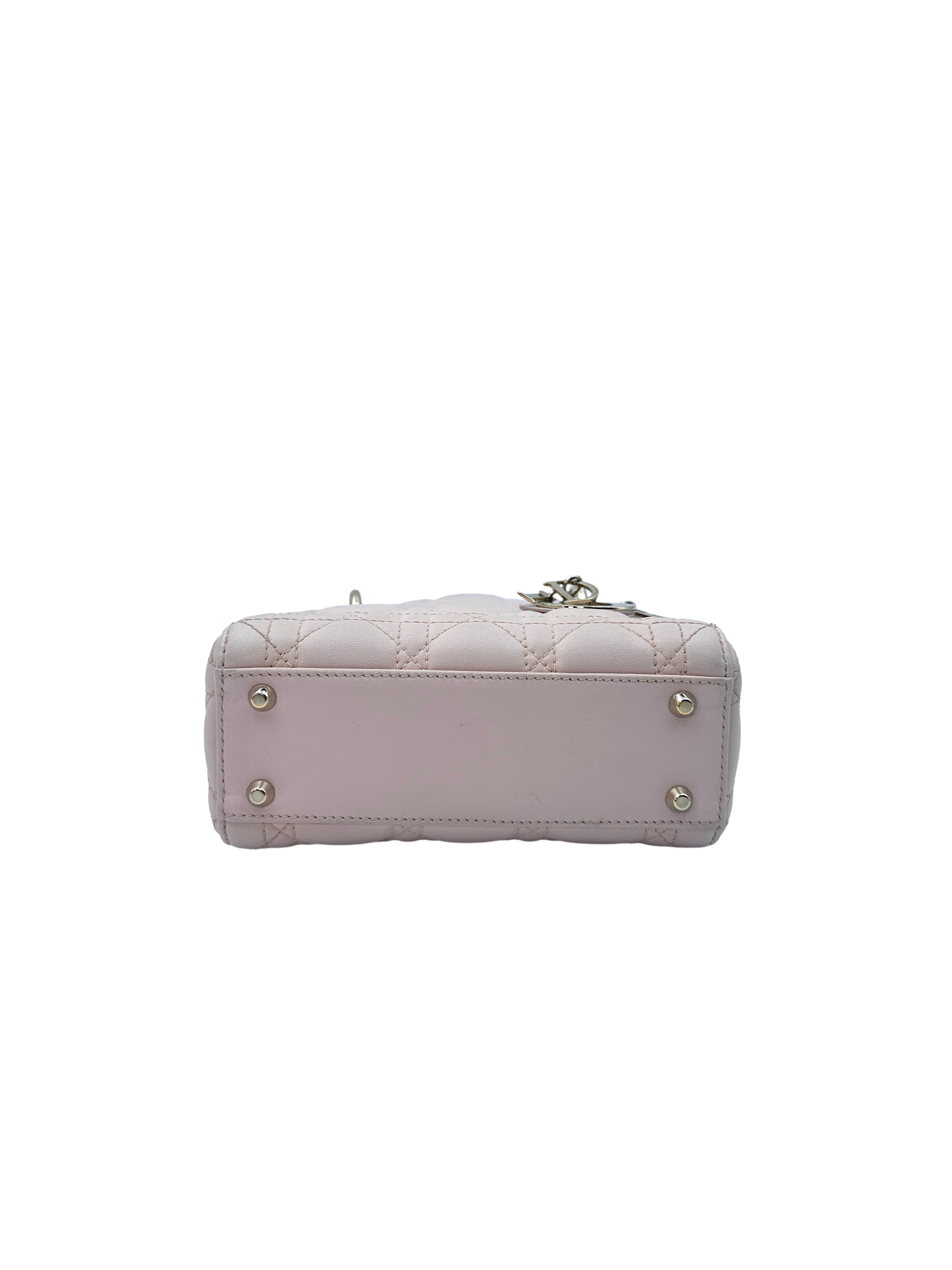 Christian Dior Lady Dior Pink Cannage Leather Handle Bag With Gold Charms DR467