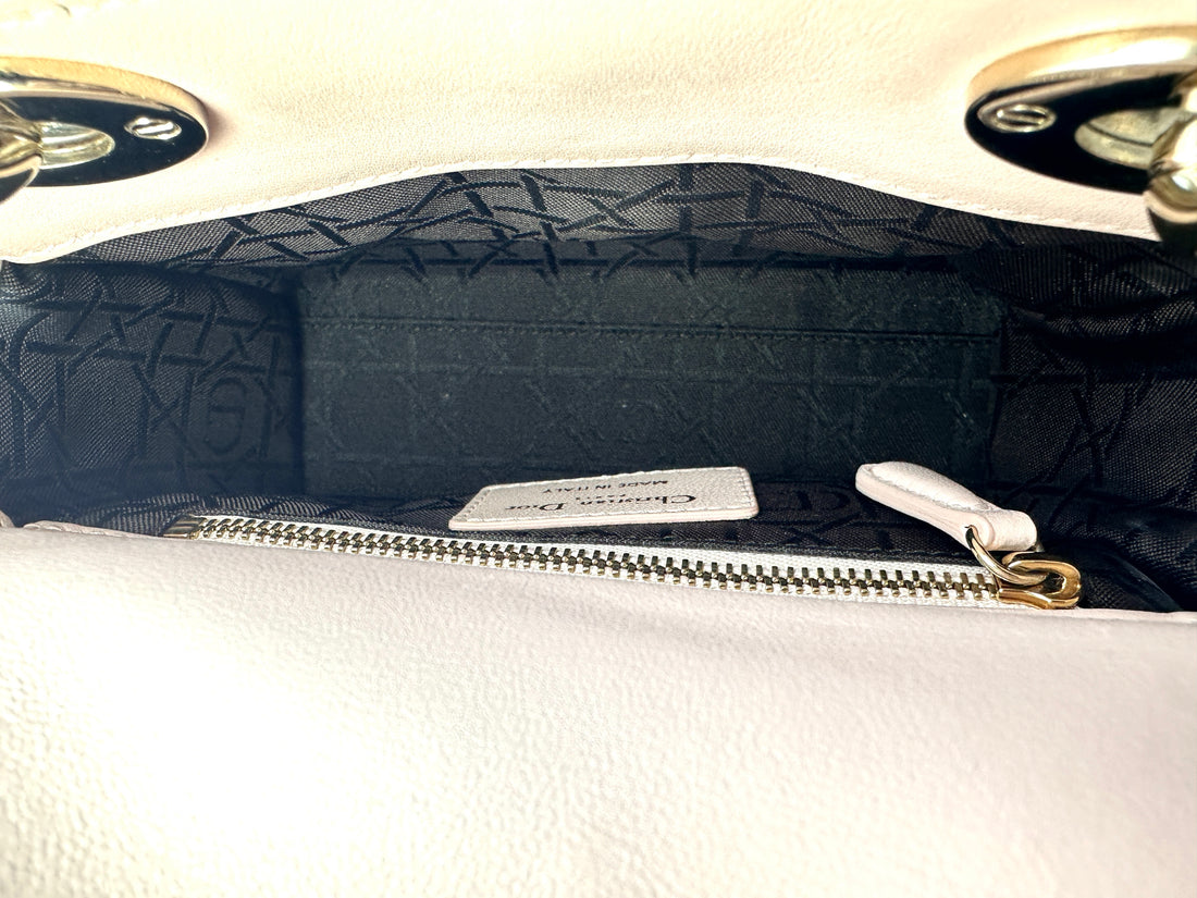 Christian Dior Lady Dior Pink Cannage Leather Handle Bag With Gold Charms DR467