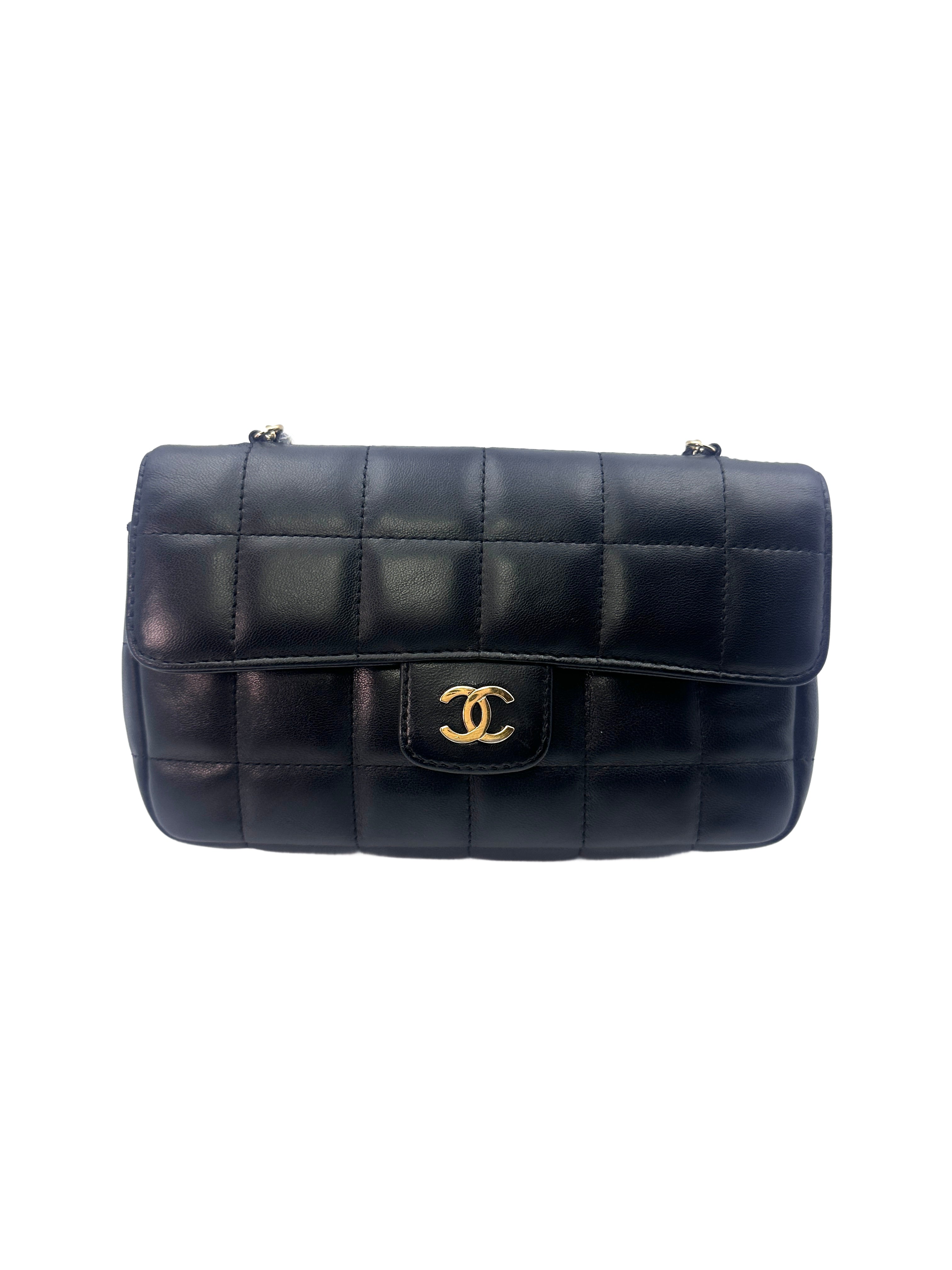 Chanel Chocolate Bar Mini Black Leather Chain Flap Bag(13***89) CC1361