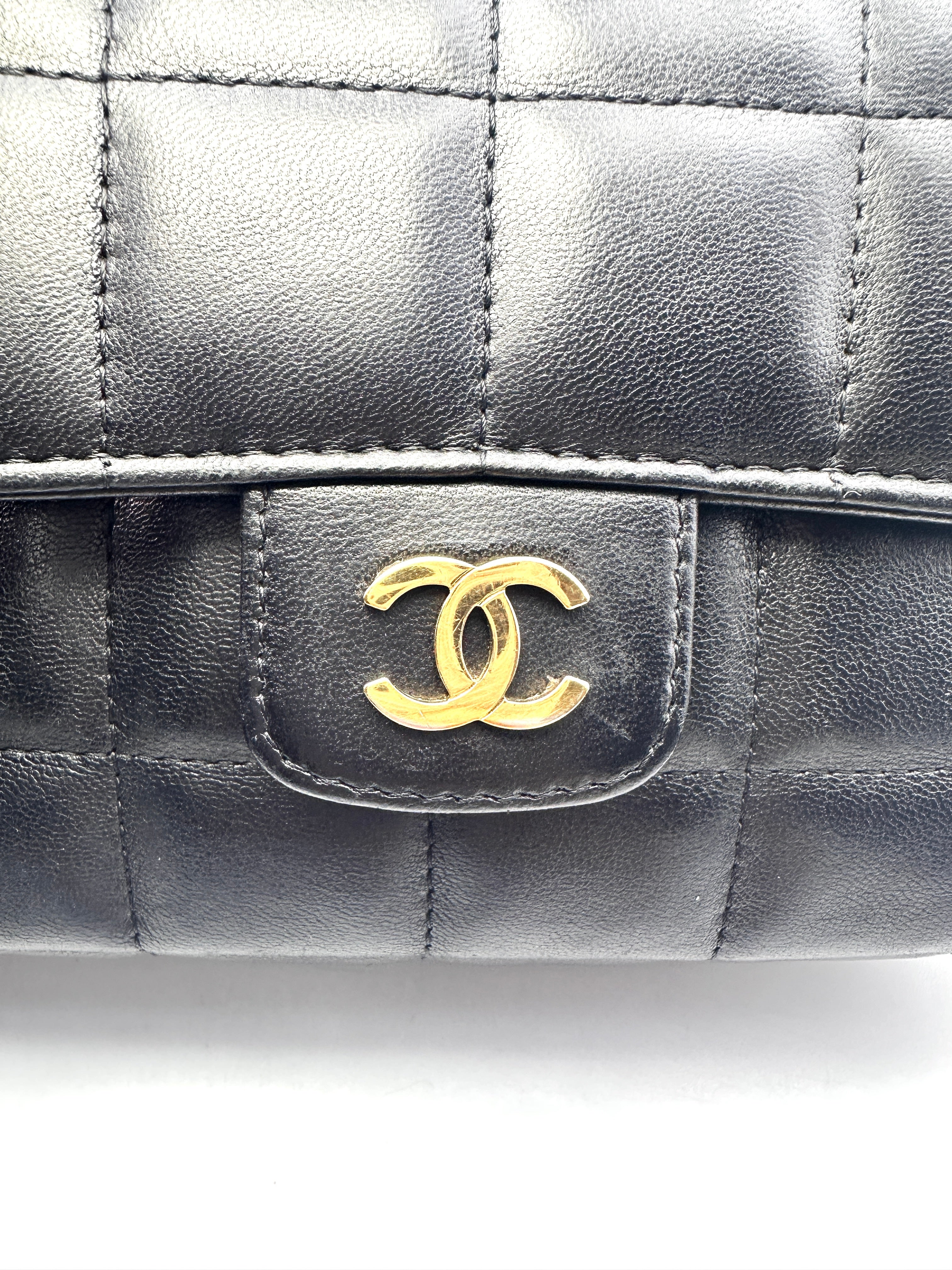 Chanel Chocolate Bar Mini Black Leather Chain Flap Bag(13***89) CC1361