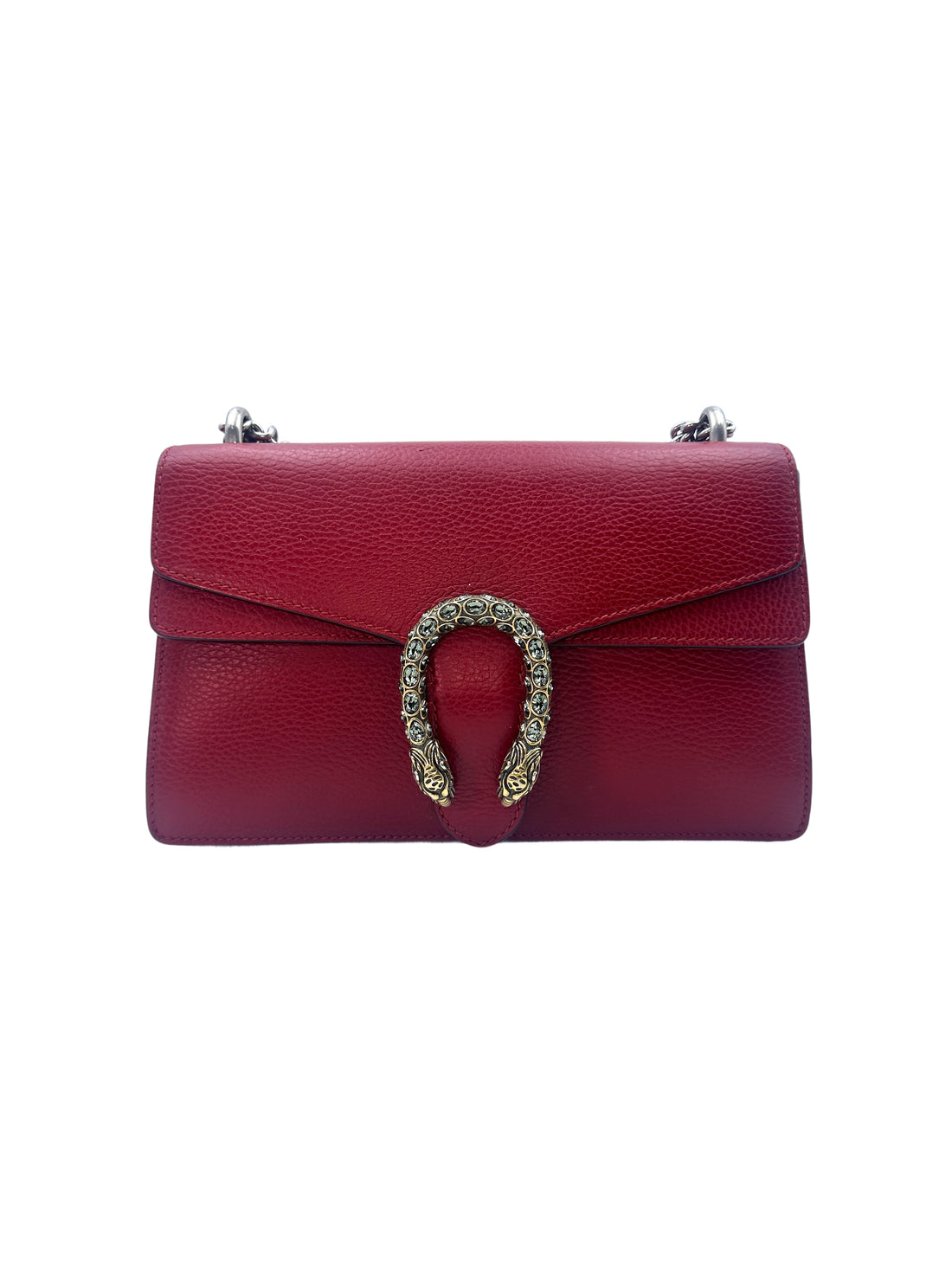Gucci Dionysus Red Leather Medium Size Crossbody Shoulder Bag With Crystal Buckle GG621