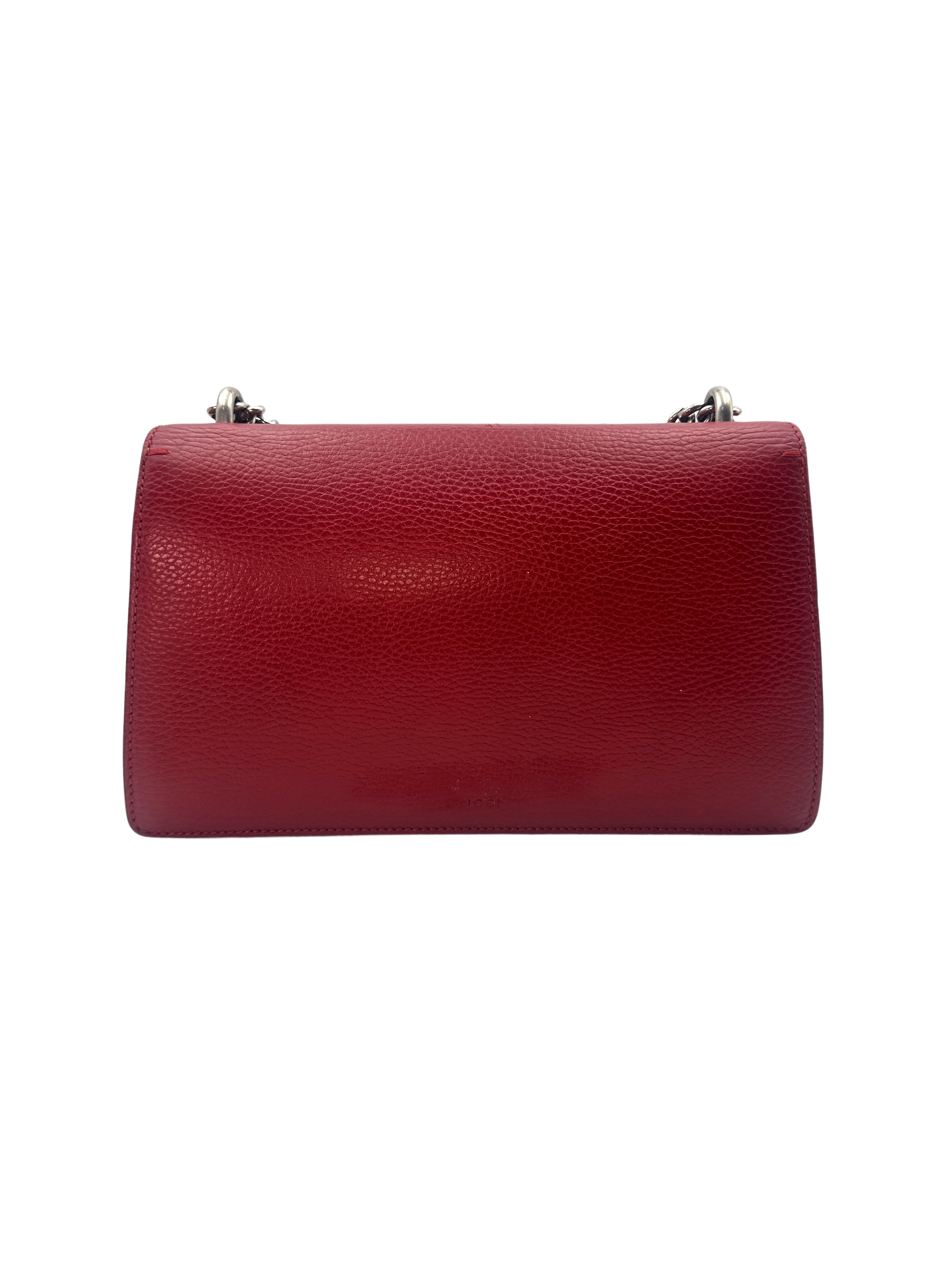 Gucci Dionysus Red Leather Medium Size Crossbody Shoulder Bag With Crystal Buckle GG621