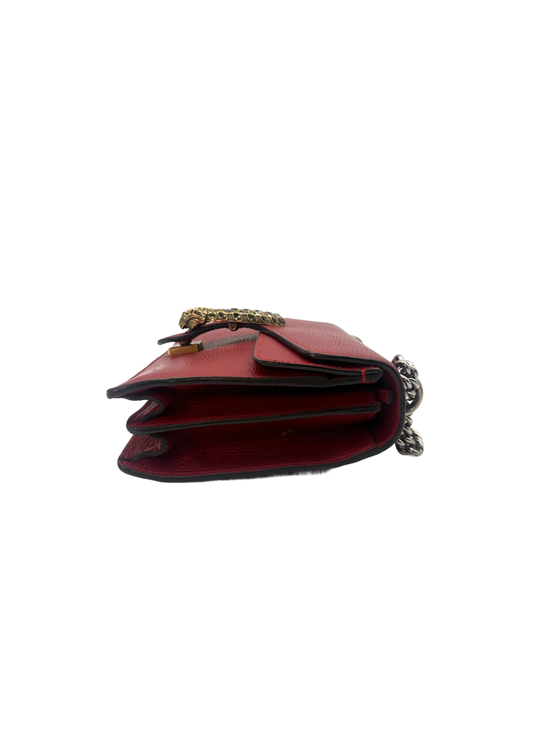 Gucci Dionysus Red Leather Medium Size Crossbody Shoulder Bag With Crystal Buckle GG621
