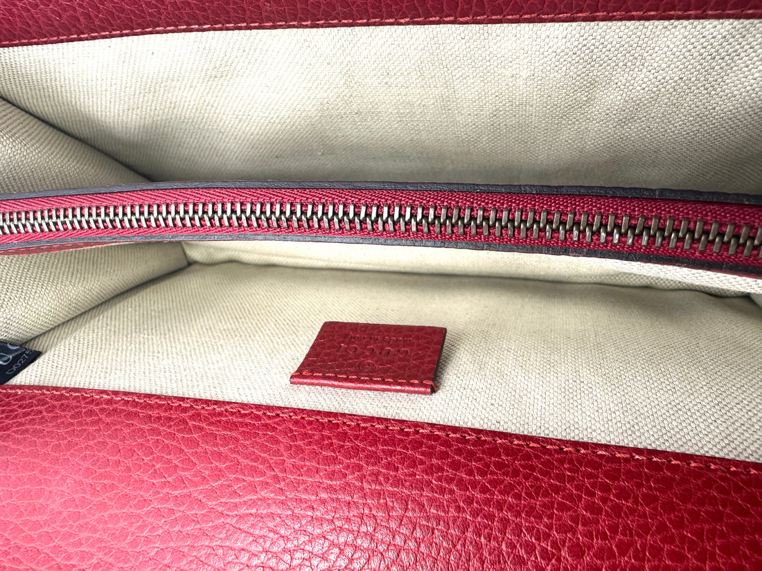 Gucci Dionysus Red Leather Medium Size Crossbody Shoulder Bag With Crystal Buckle GG621