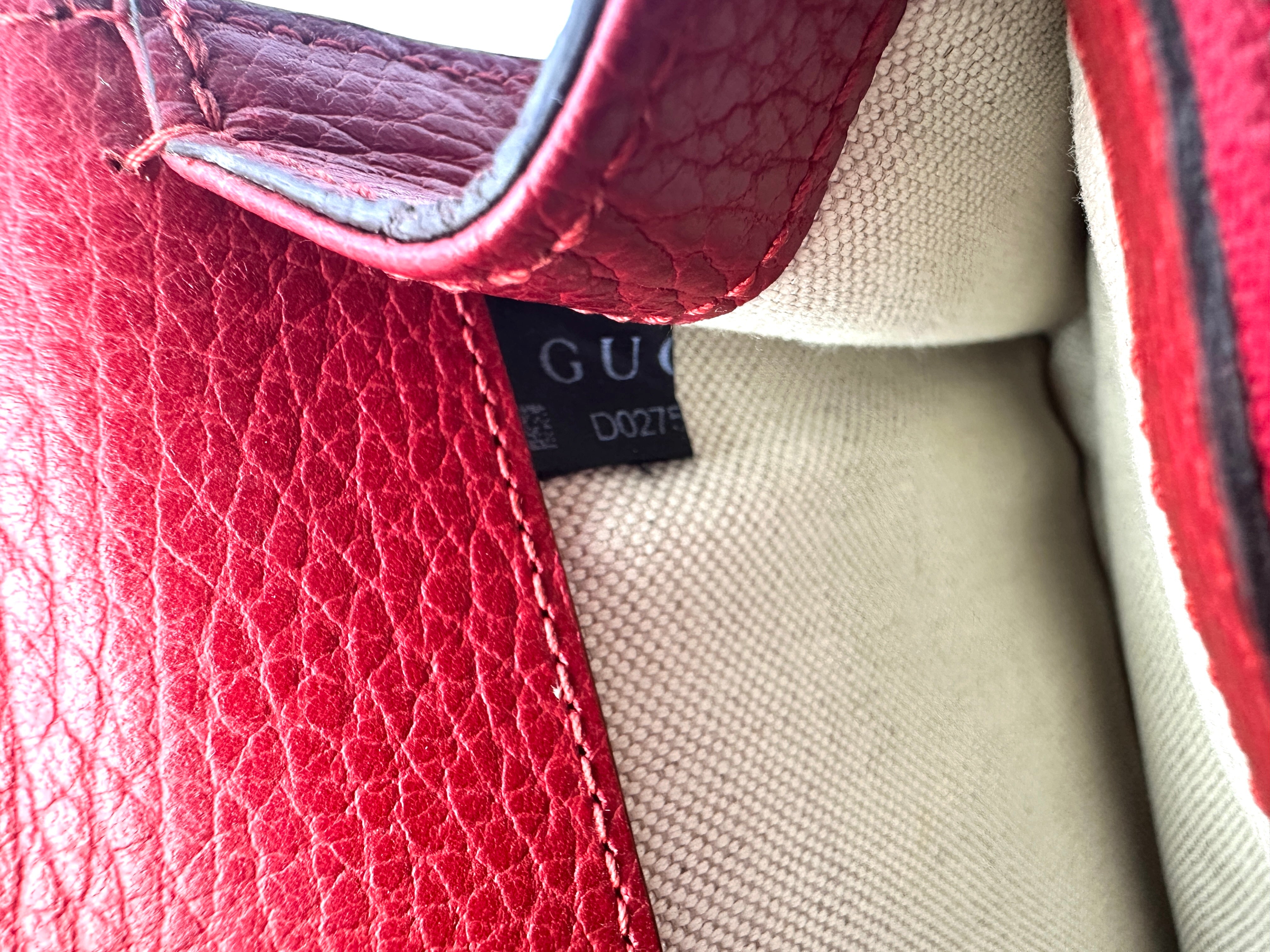 Gucci Dionysus Red Leather Medium Size Crossbody Shoulder Bag With Crystal Buckle GG621