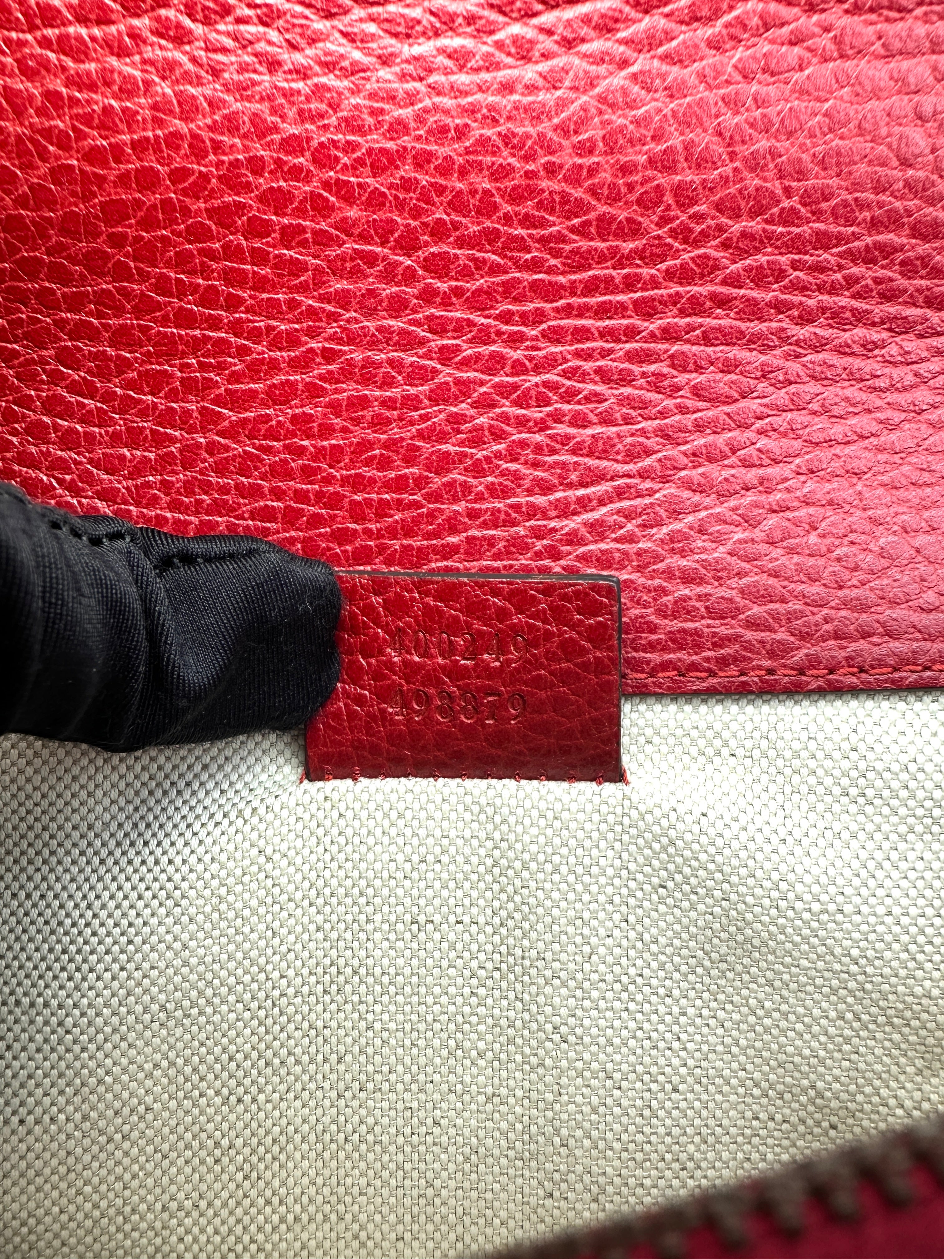 Gucci Dionysus Red Leather Medium Size Crossbody Shoulder Bag With Crystal Buckle GG621