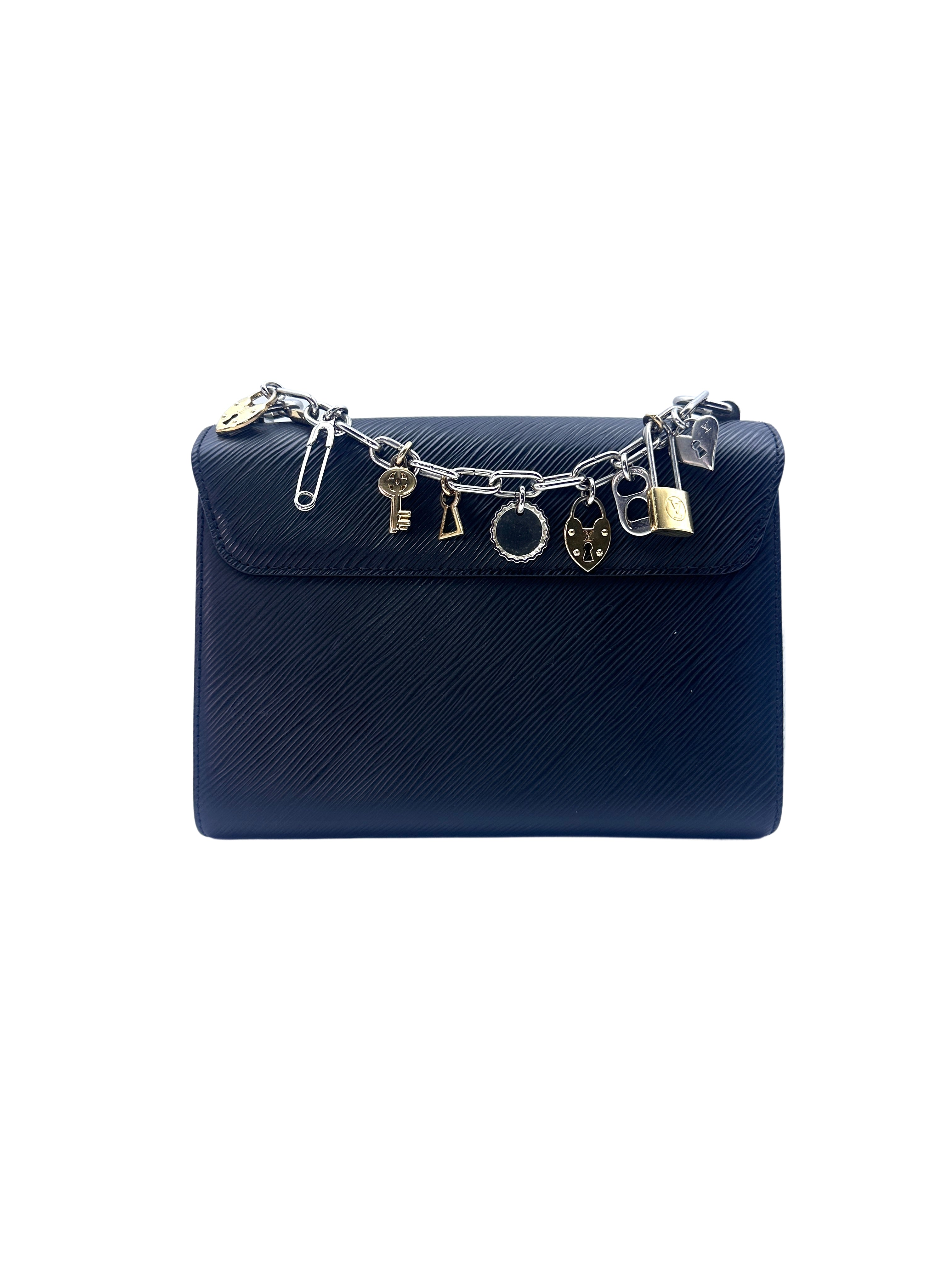 Louis Vuitton Twist MM Love Lock Charms Black Epi Leather Chain Bag LV1850