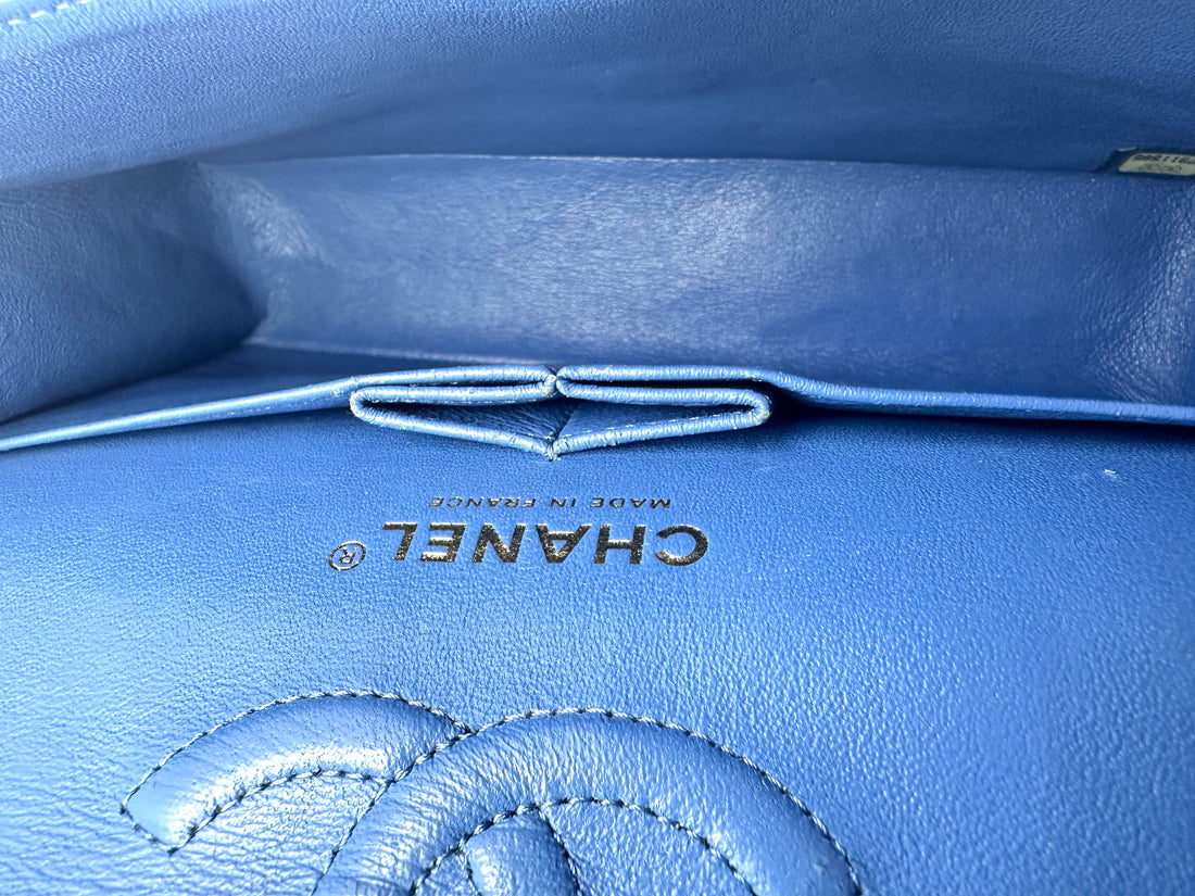 Chanel Classic Flap Blue Caviar Leather Small Size Chain Flap Bag With Gold Buckle(27***85) CC1369