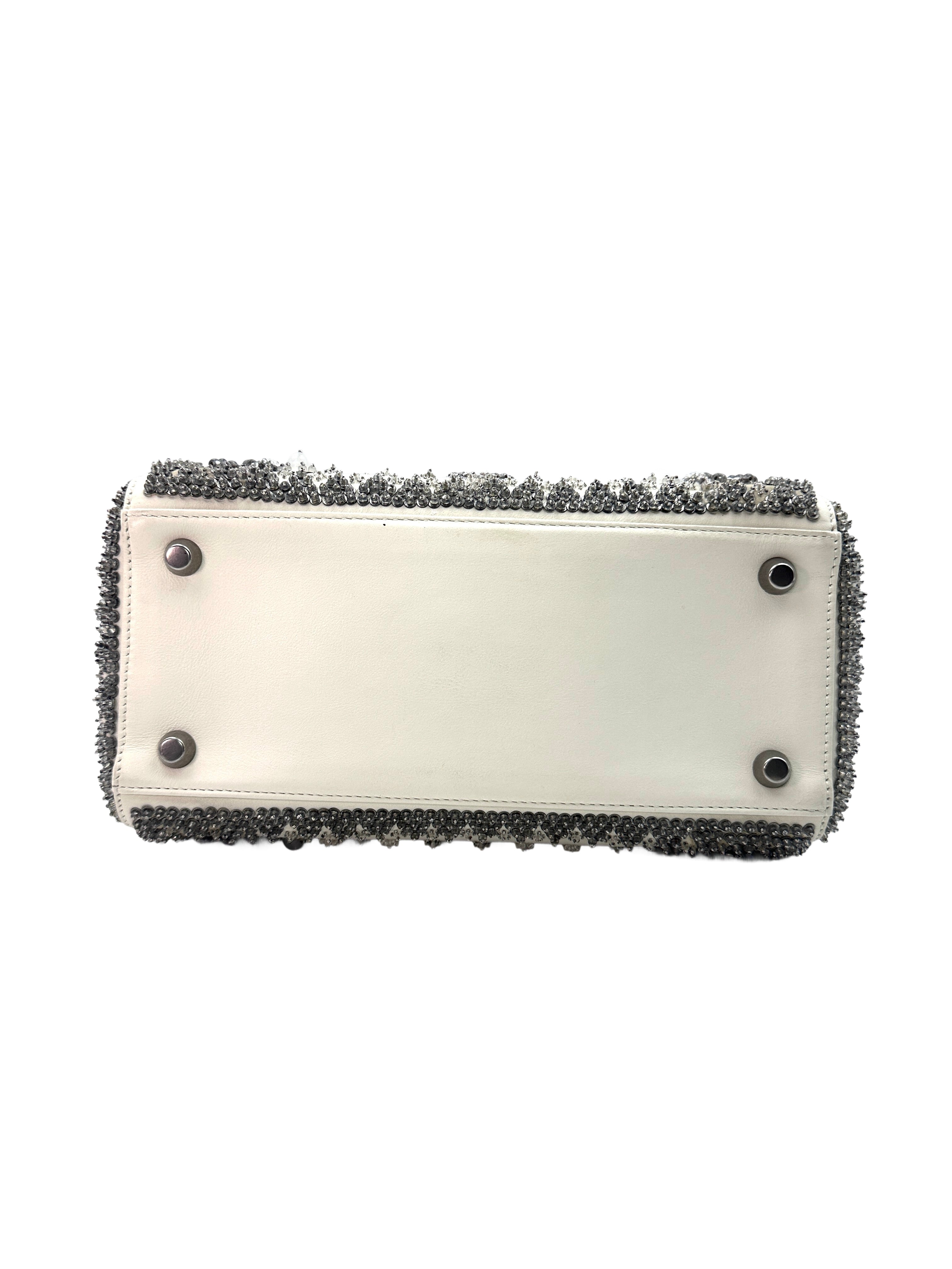 Christian Dior Lady Dior Embroidered And Beaded Lambskin Handle Bag With Silver Charms G050