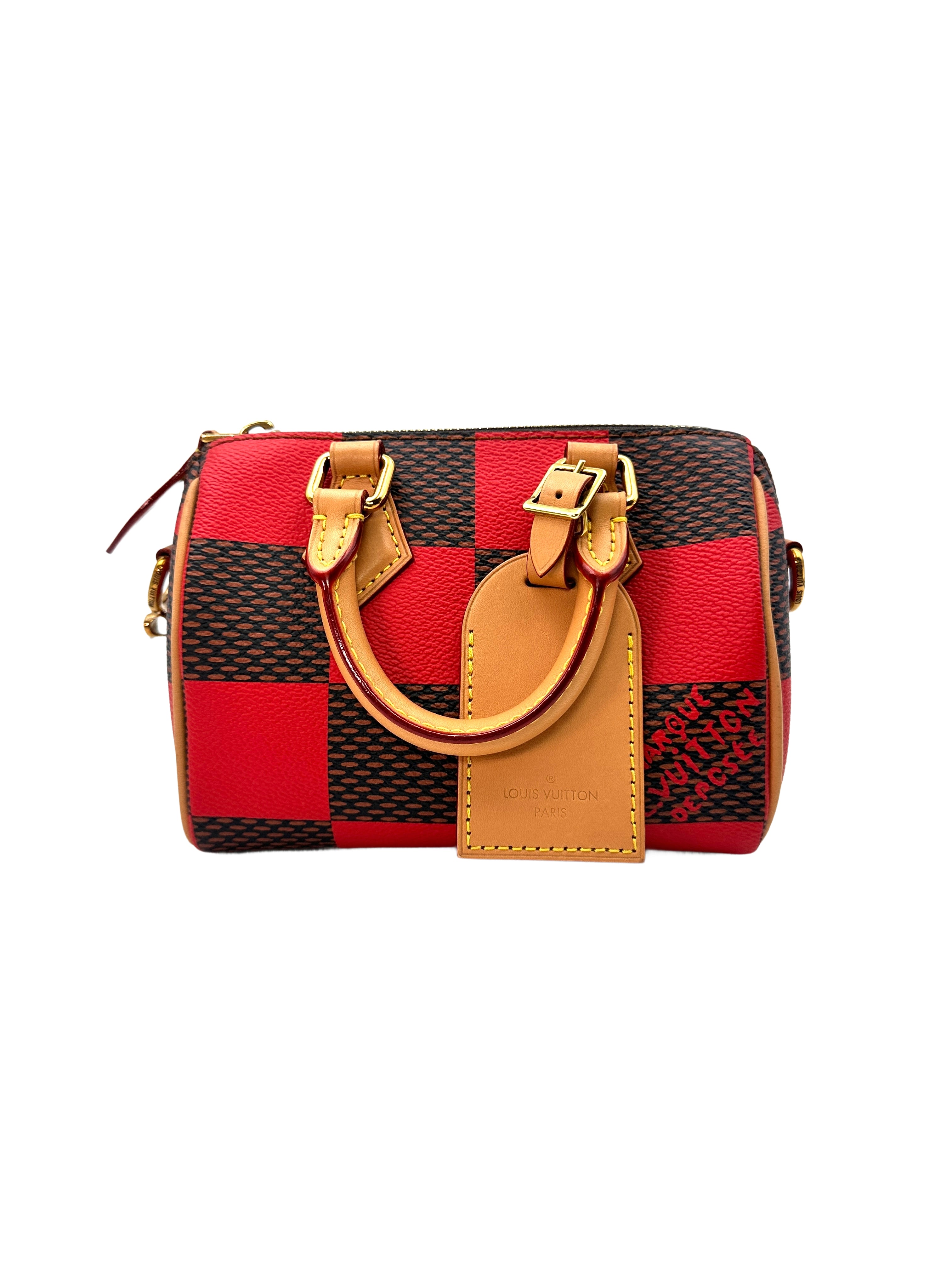 Louis Vuitton Speedy 18 Bandouliere Brown/Red Damier Ebene Leather Handle Bag LV1860