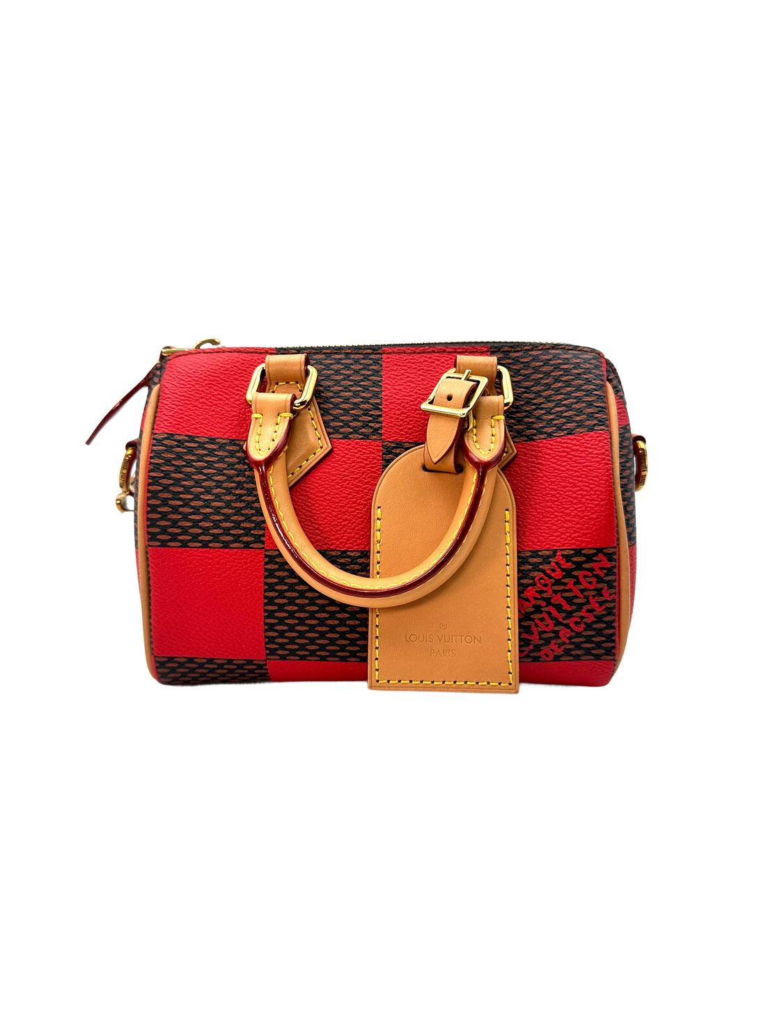 Louis Vuitton Speedy 18 Bandouliere Brown/Red Damier Ebene Leather Handle Bag LV1860