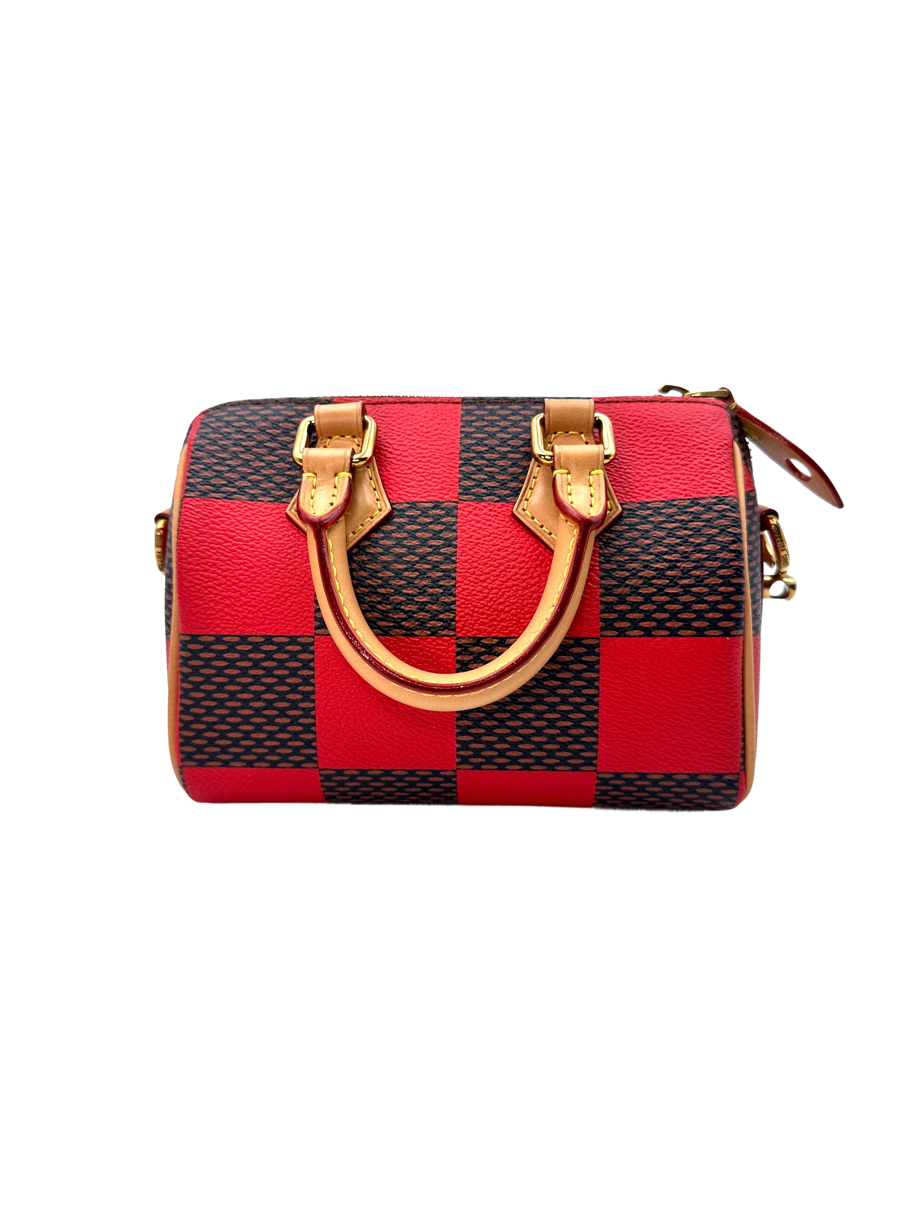 Louis Vuitton Speedy 18 Bandouliere Brown/Red Damier Ebene Leather Handle Bag LV1860