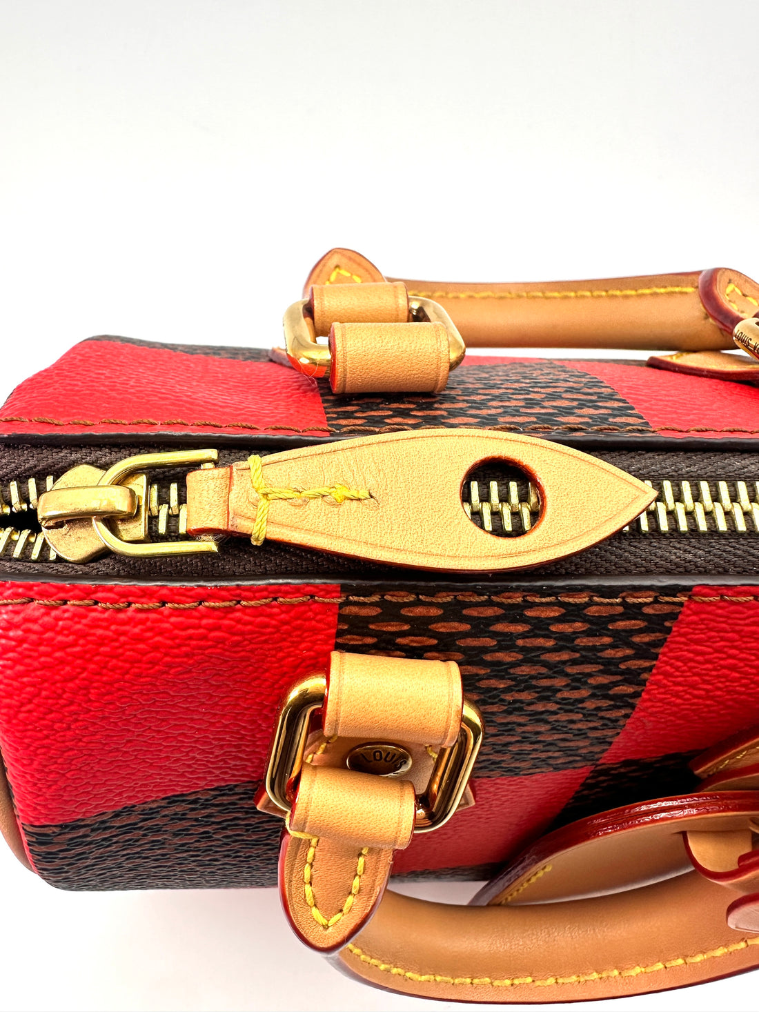Louis Vuitton Speedy 18 Bandouliere Brown/Red Damier Ebene Leather Handle Bag LV1860