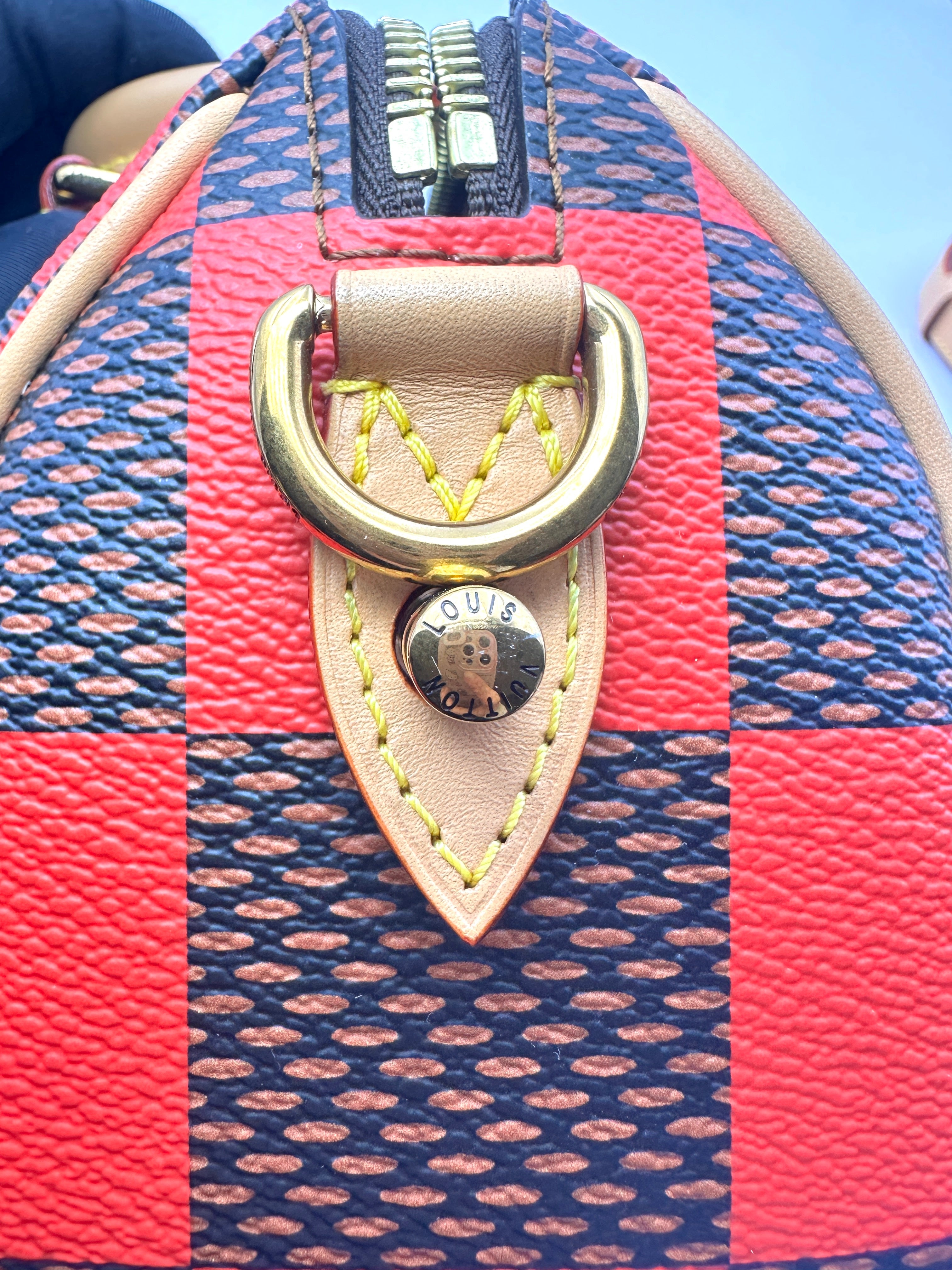 Louis Vuitton Speedy 18 Bandouliere Brown/Red Damier Ebene Leather Handle Bag LV1860