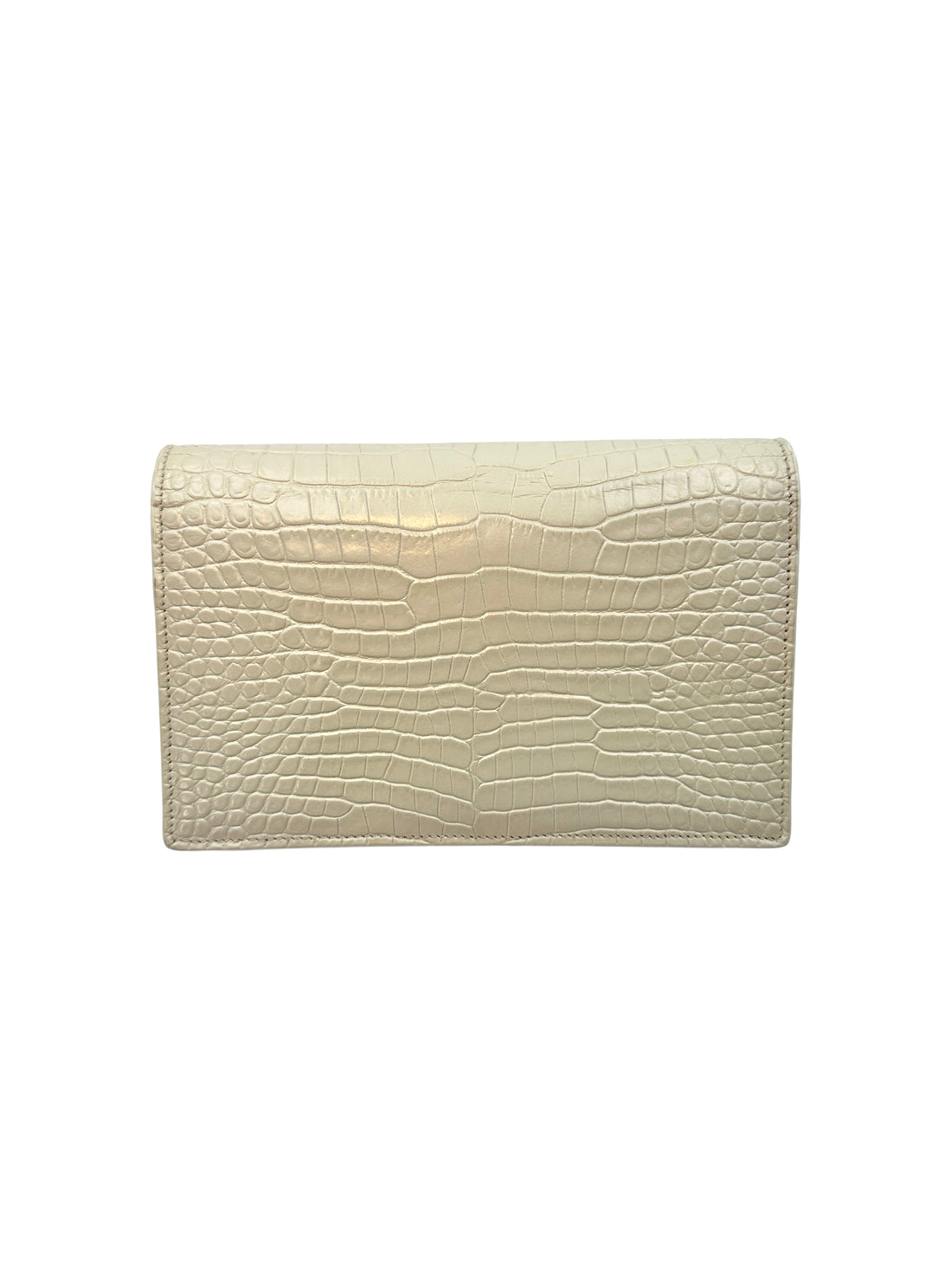 Saint Laurent Kate White Croc-Embossed Leather Flap Bag With Gold Hardware G061