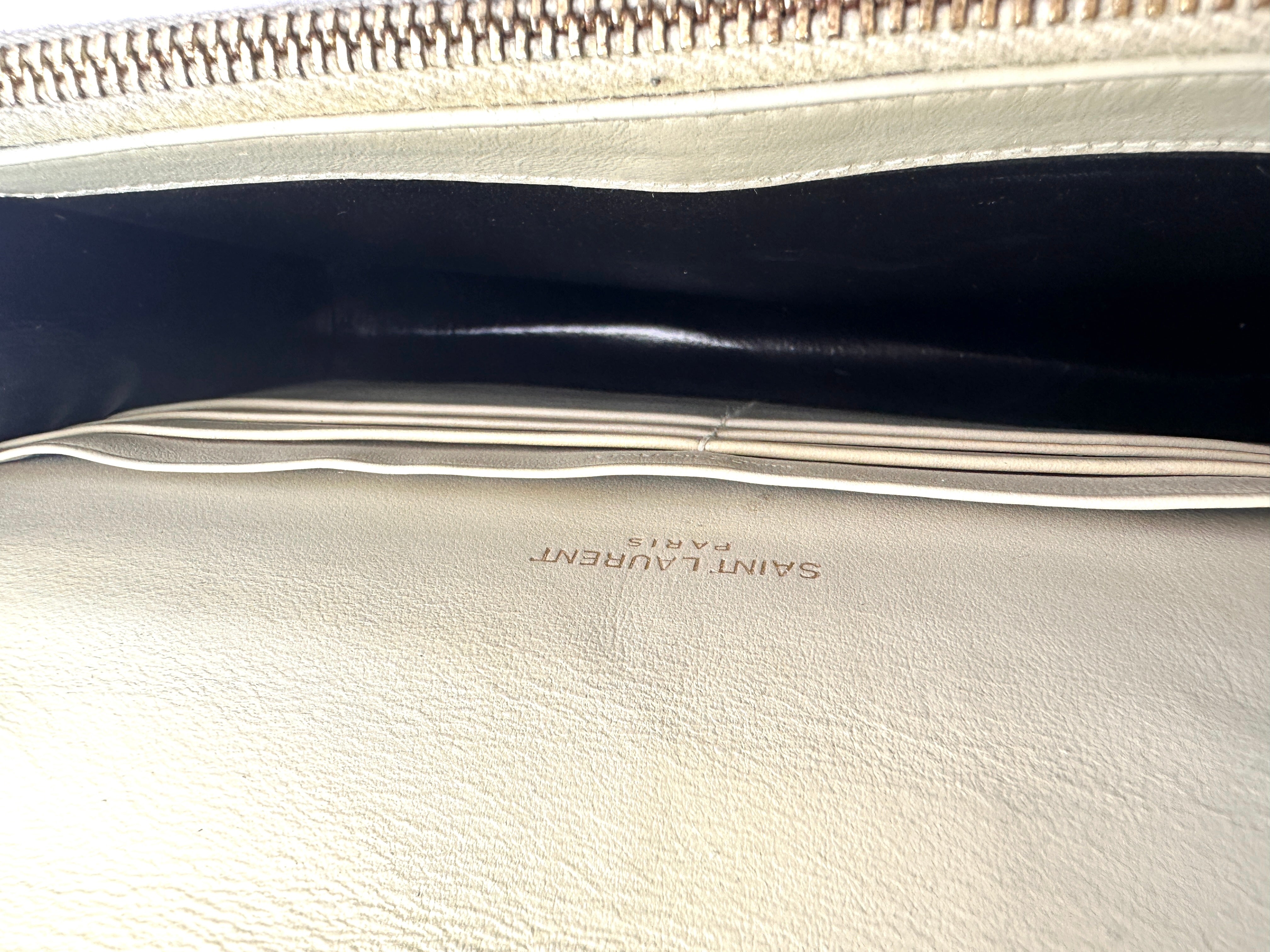 Saint Laurent Kate White Croc-Embossed Leather Flap Bag With Gold Hardware G061
