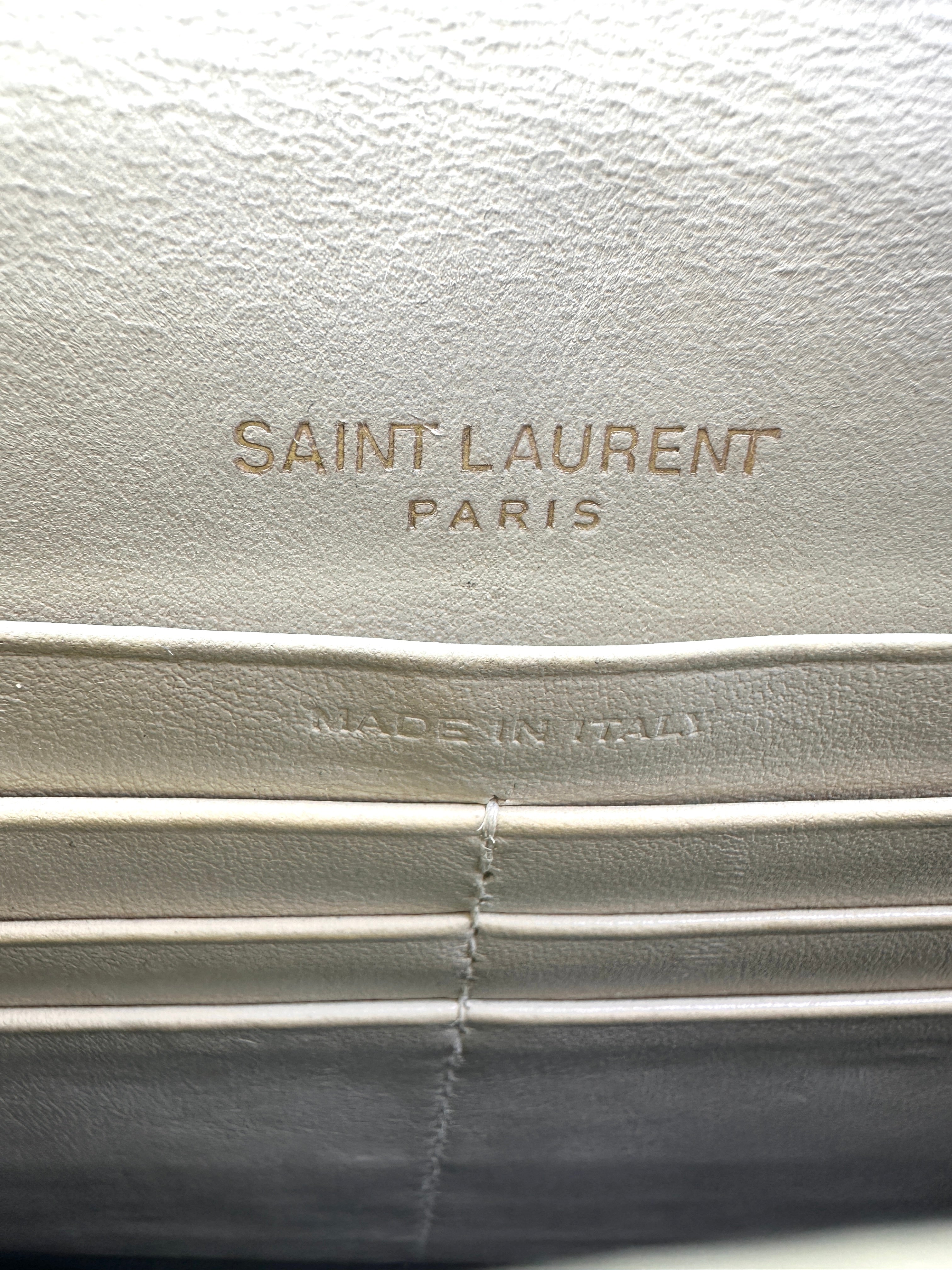 Saint Laurent Kate White Croc-Embossed Leather Flap Bag With Gold Hardware G061